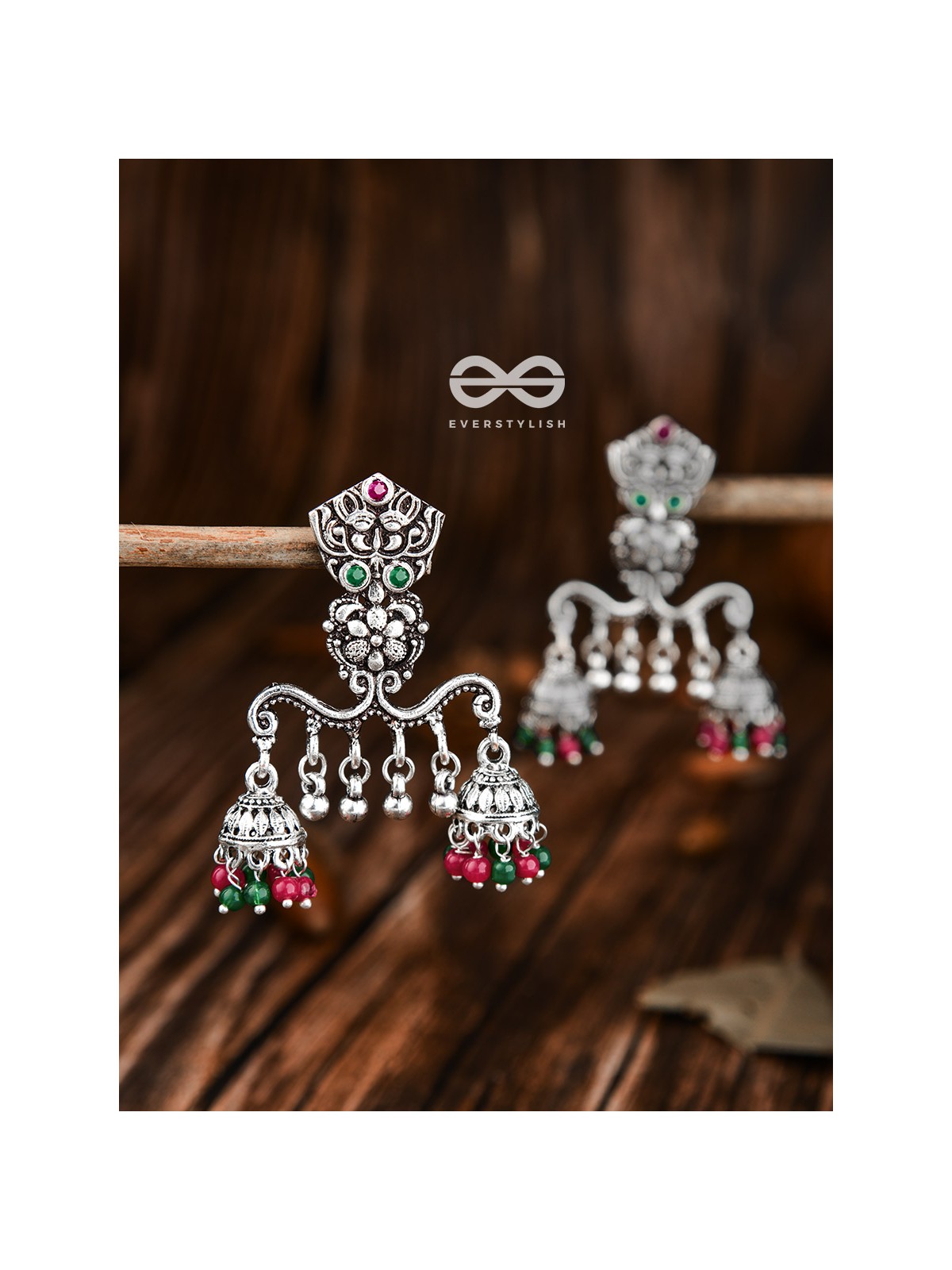 The Multicoloured Owl Double Jhumkis - Embellished Oxidised Collection