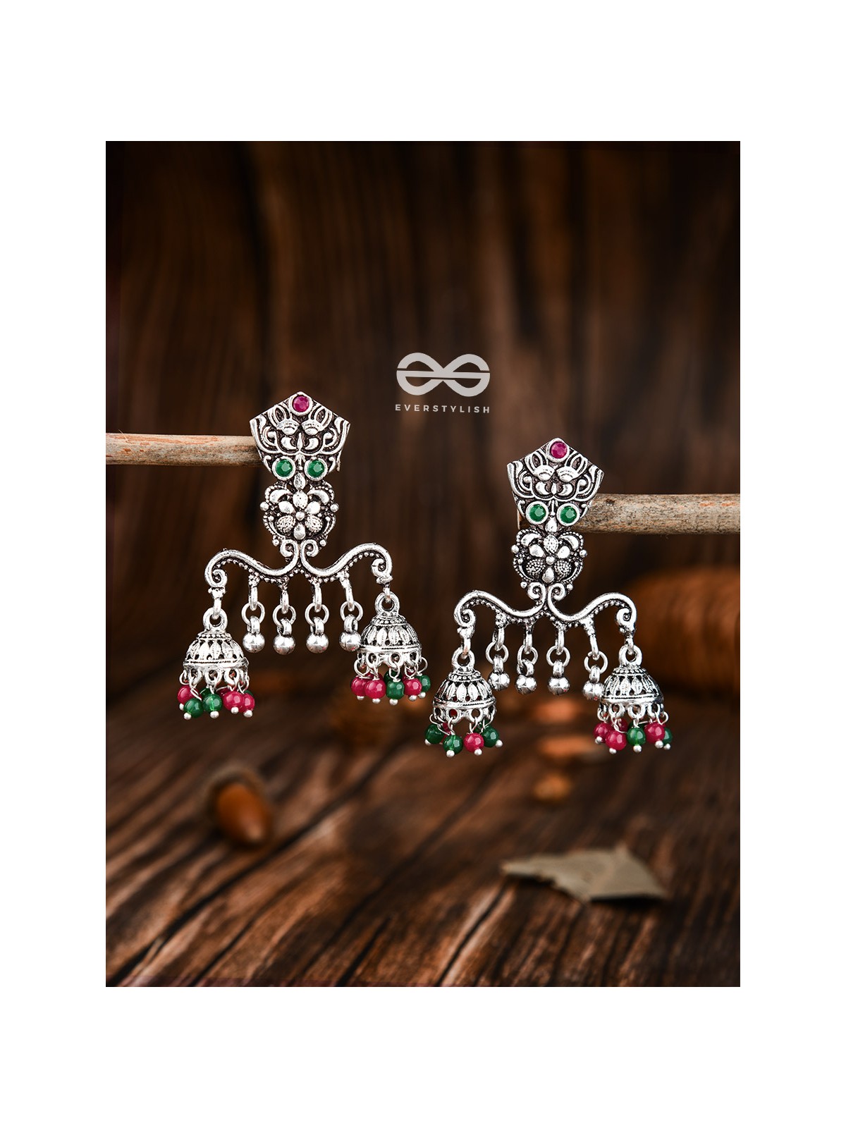 The Multicoloured Owl Double Jhumkis - Embellished Oxidised Collection
