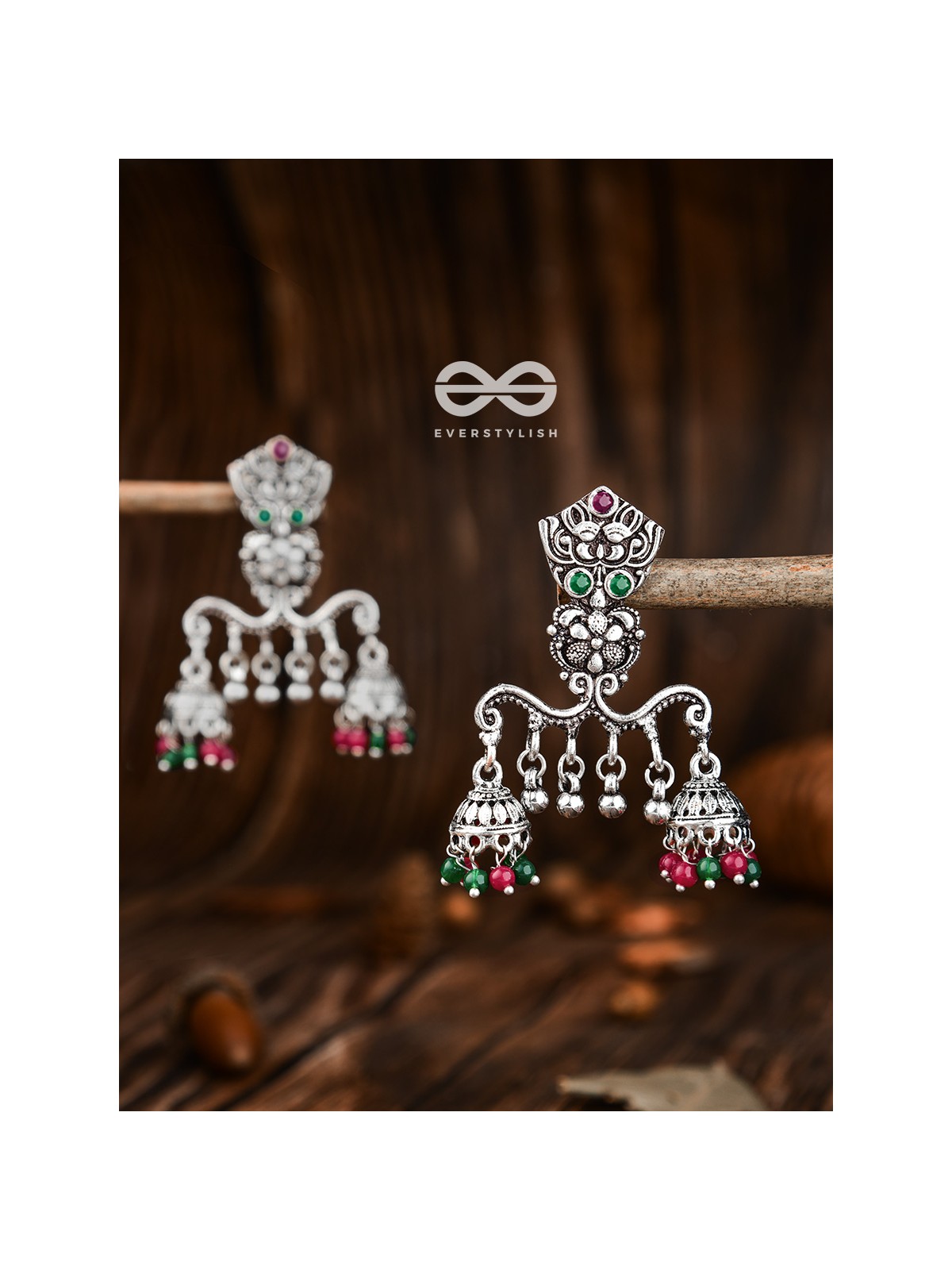 The Multicoloured Owl Double Jhumkis - Embellished Oxidised Collection