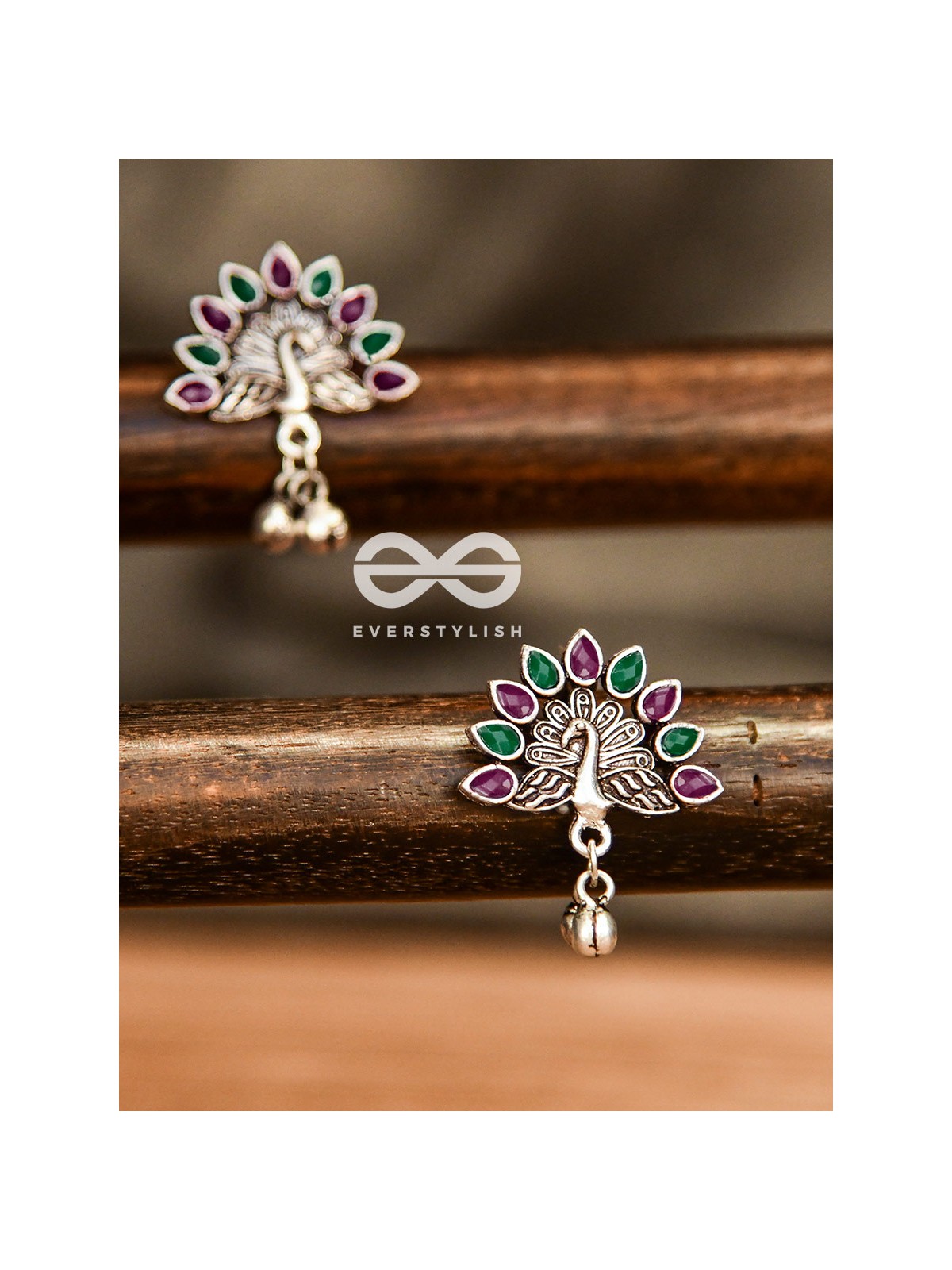 The Embellished Peacock Studs (Ruby Emerald) - The Melodious Ghungroo Collection