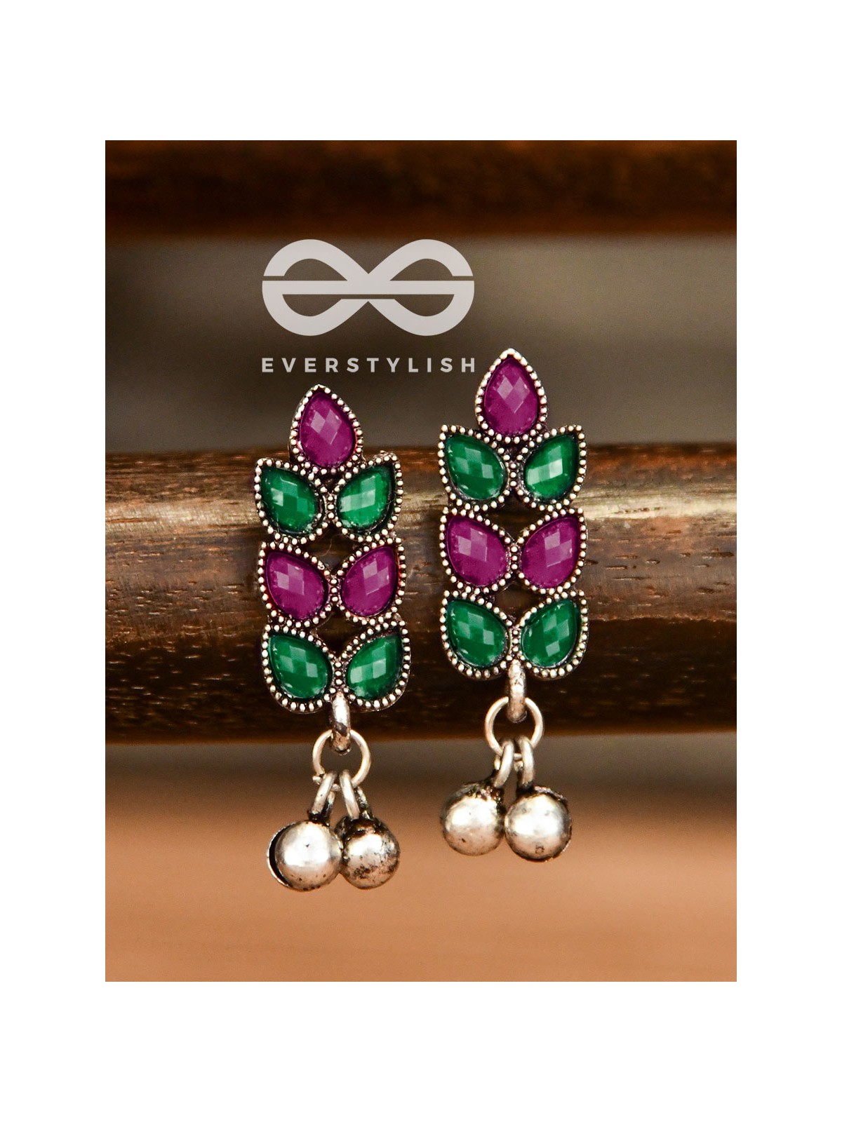 The Olive Branch Studs (Ruby-Emerald) - The Melodious Ghungroo Collection