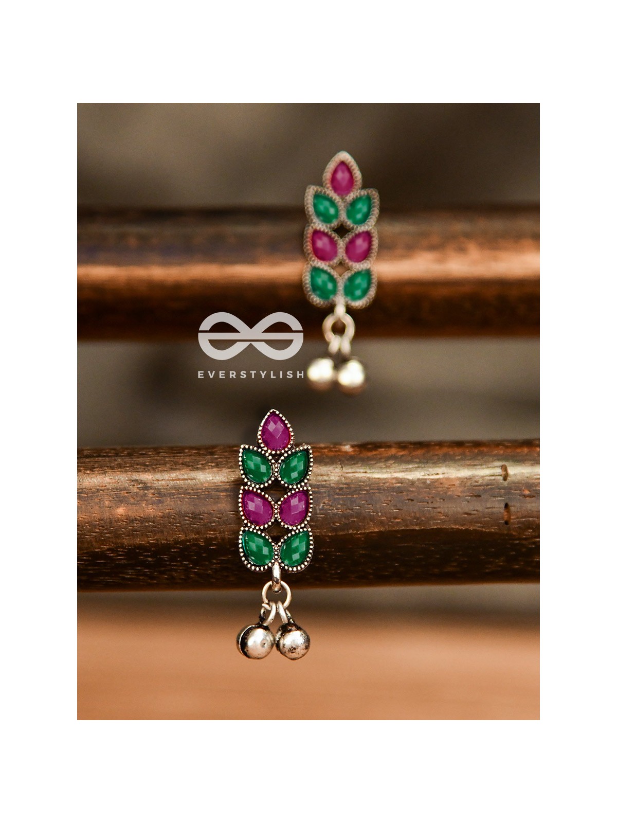 The Olive Branch Studs (Ruby-Emerald) - The Melodious Ghungroo Collection