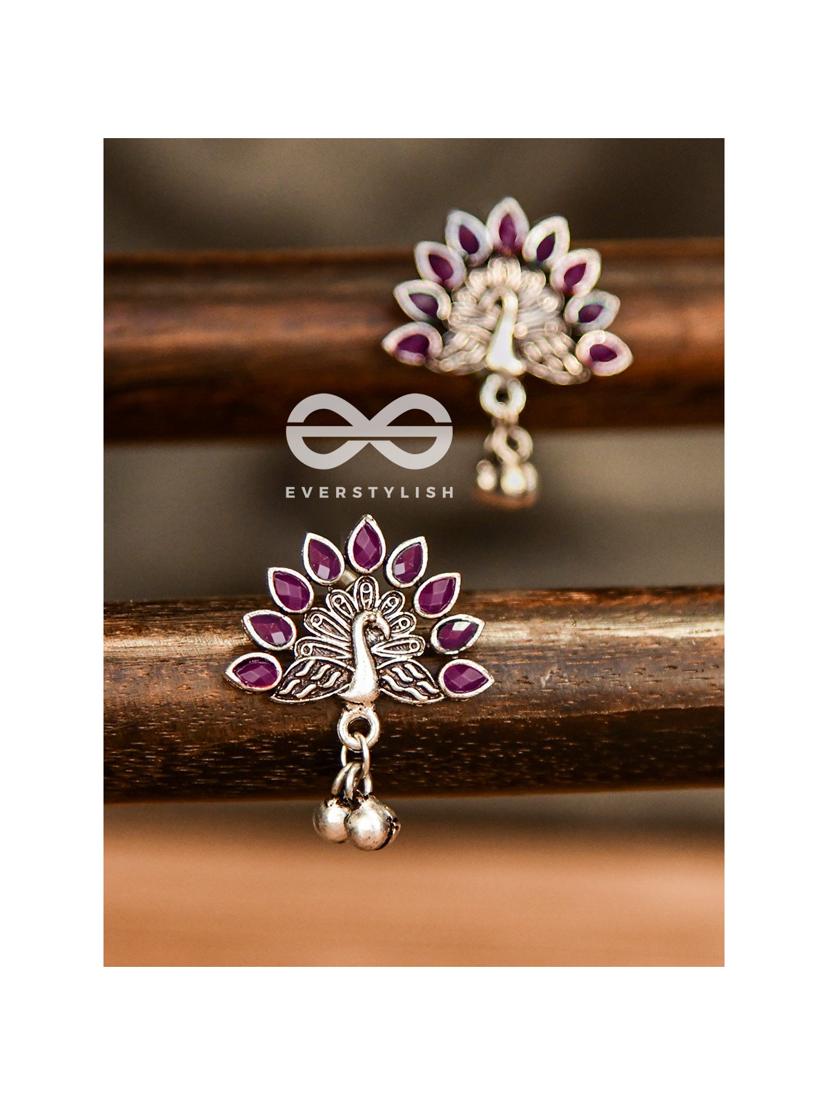 The Embellished Peacock Studs (Ruby Red) - The Melodious Ghungroo Collection