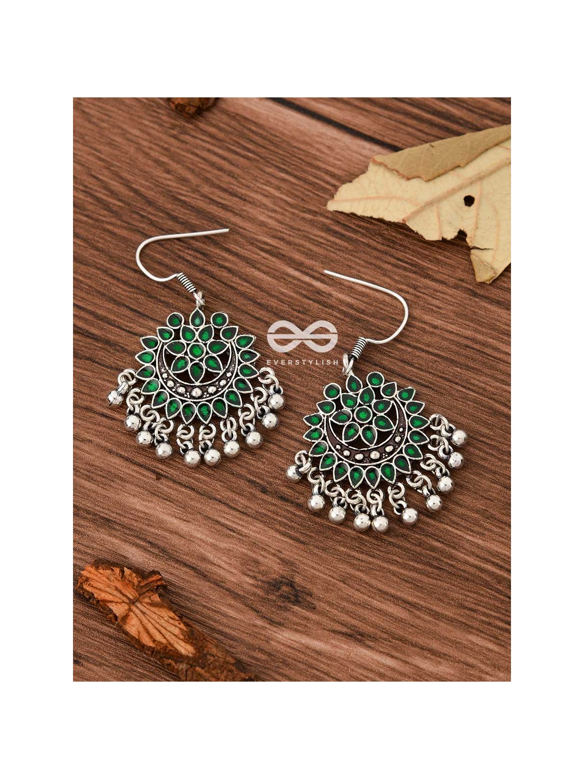 The Fabulous Floral Enamel Danglers- Green - The Embellished Oxidised Collection