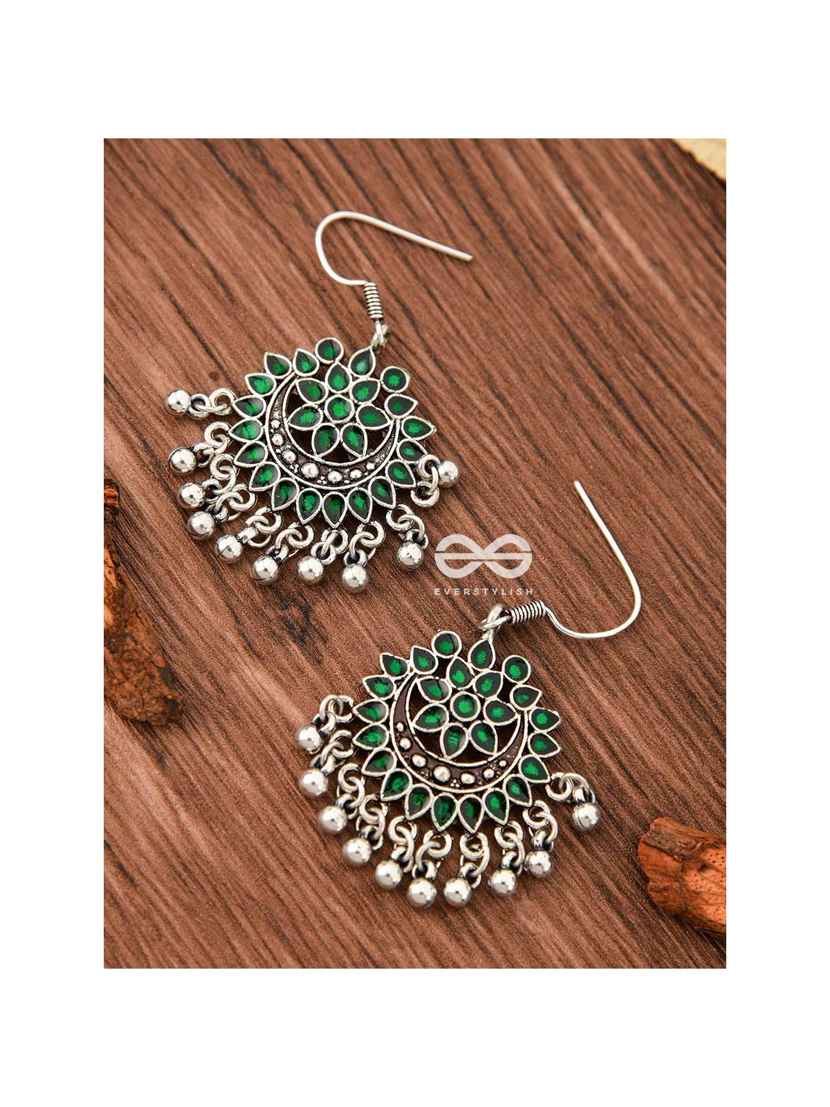 The Fabulous Floral Enamel Danglers- Green - The Embellished Oxidised Collection