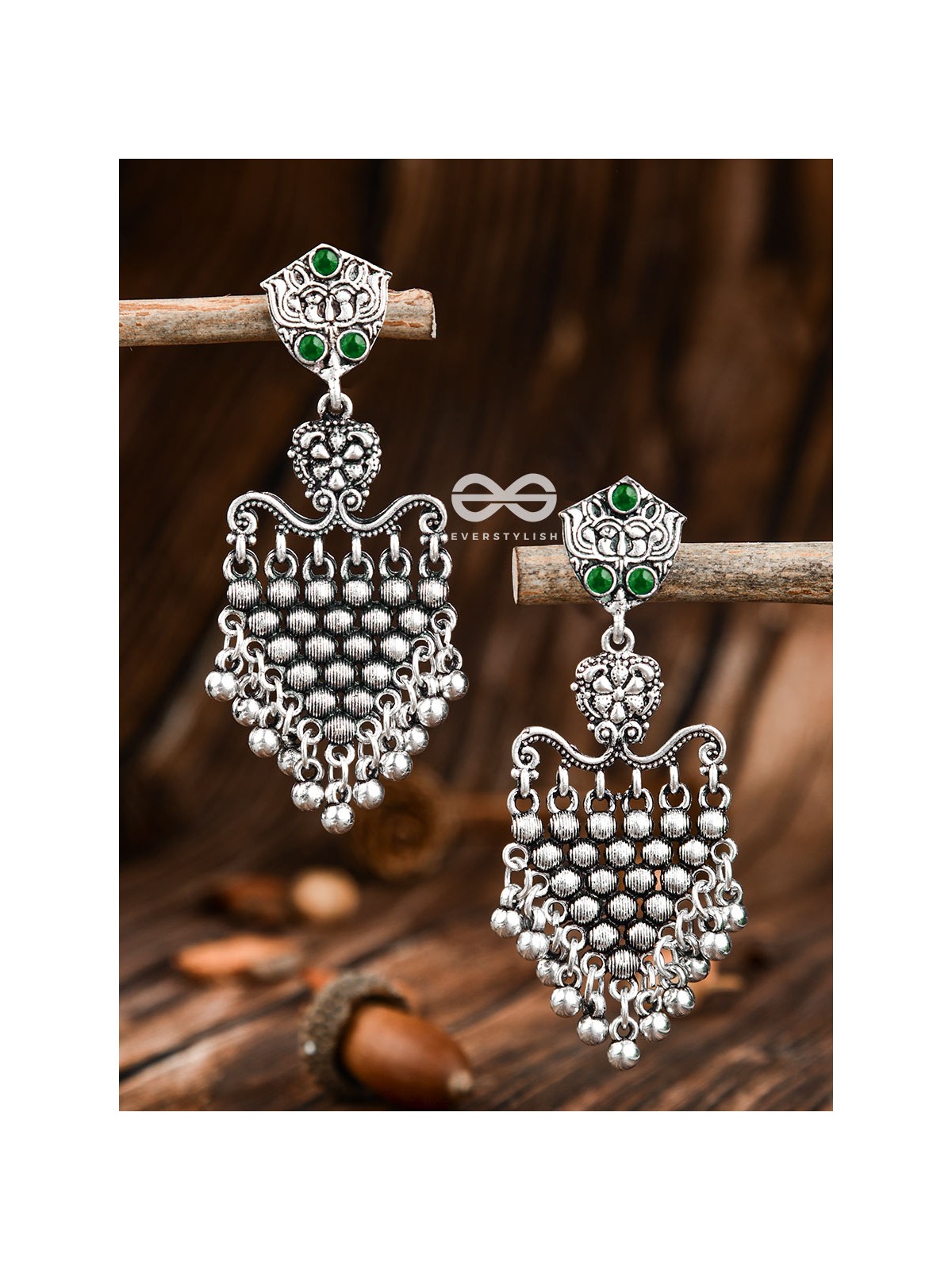 The Cute Mesh Earrings (Emerald Green) - The Embellished Oxidised Collection