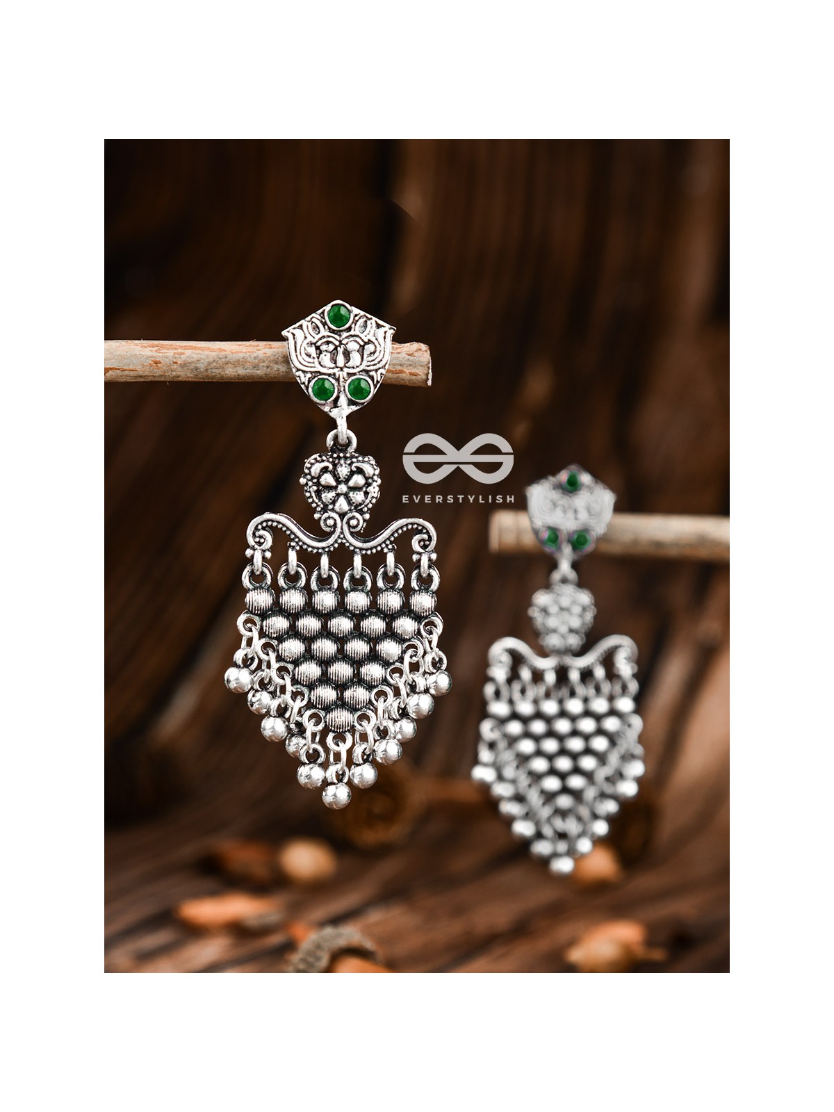 The Cute Mesh Earrings (Emerald Green) - The Embellished Oxidised Collection