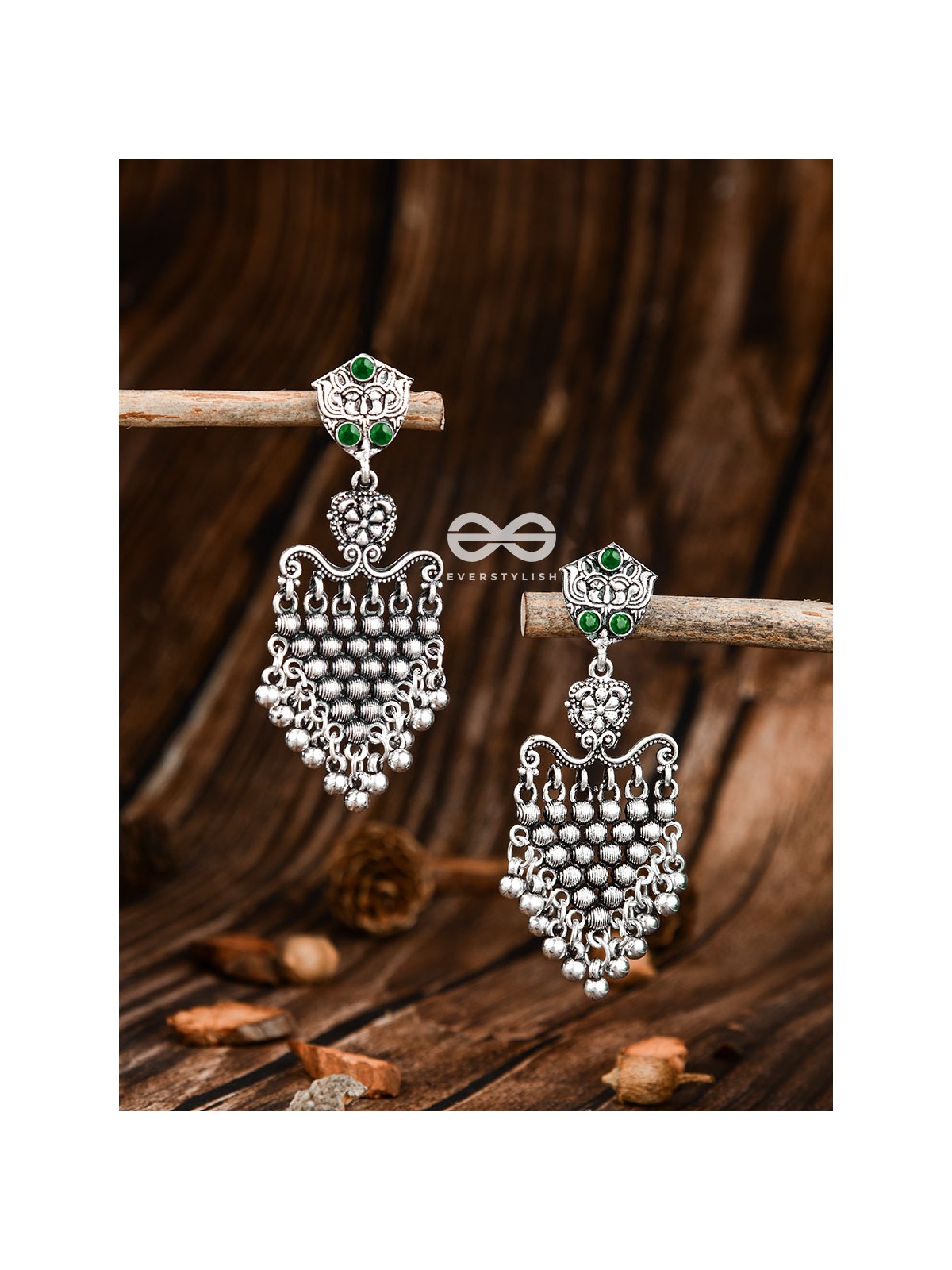 The Cute Mesh Earrings (Emerald Green) - The Embellished Oxidised Collection
