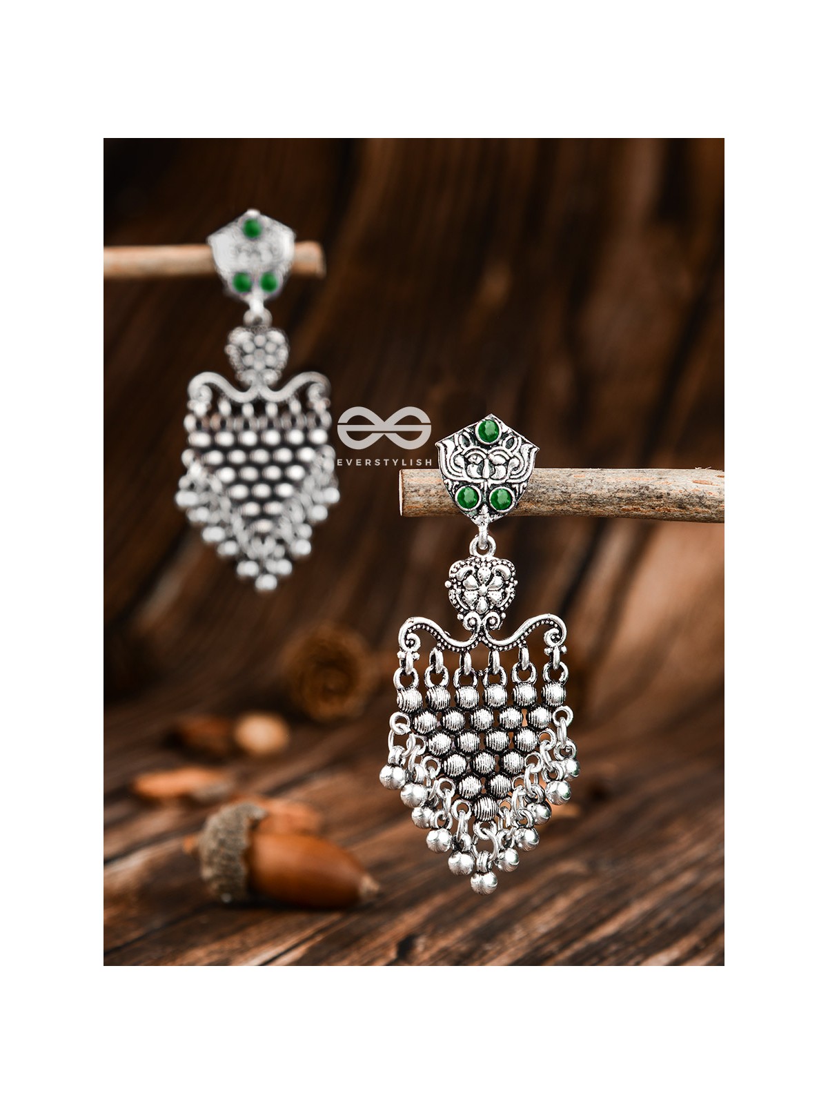The Cute Mesh Earrings (Emerald Green) - The Embellished Oxidised Collection
