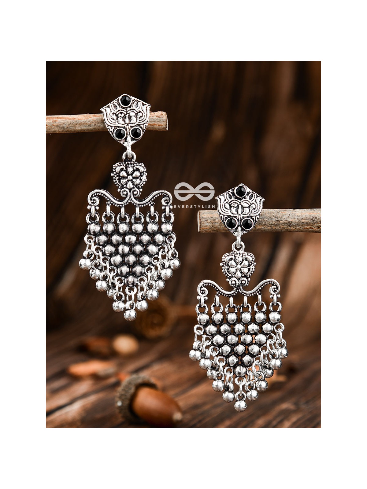 The Cute Mesh Earrings (Onyx Black) - The Embellished Oxidised Collection