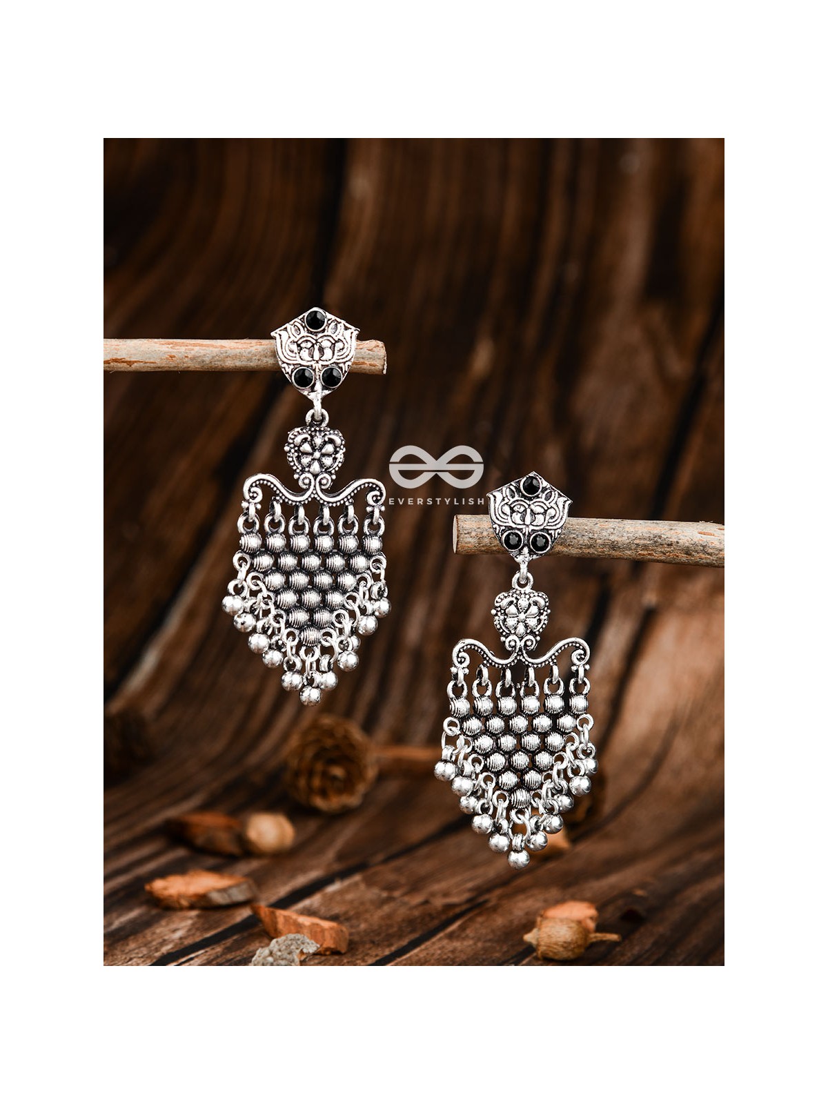 The Cute Mesh Earrings (Onyx Black) - The Embellished Oxidised Collection