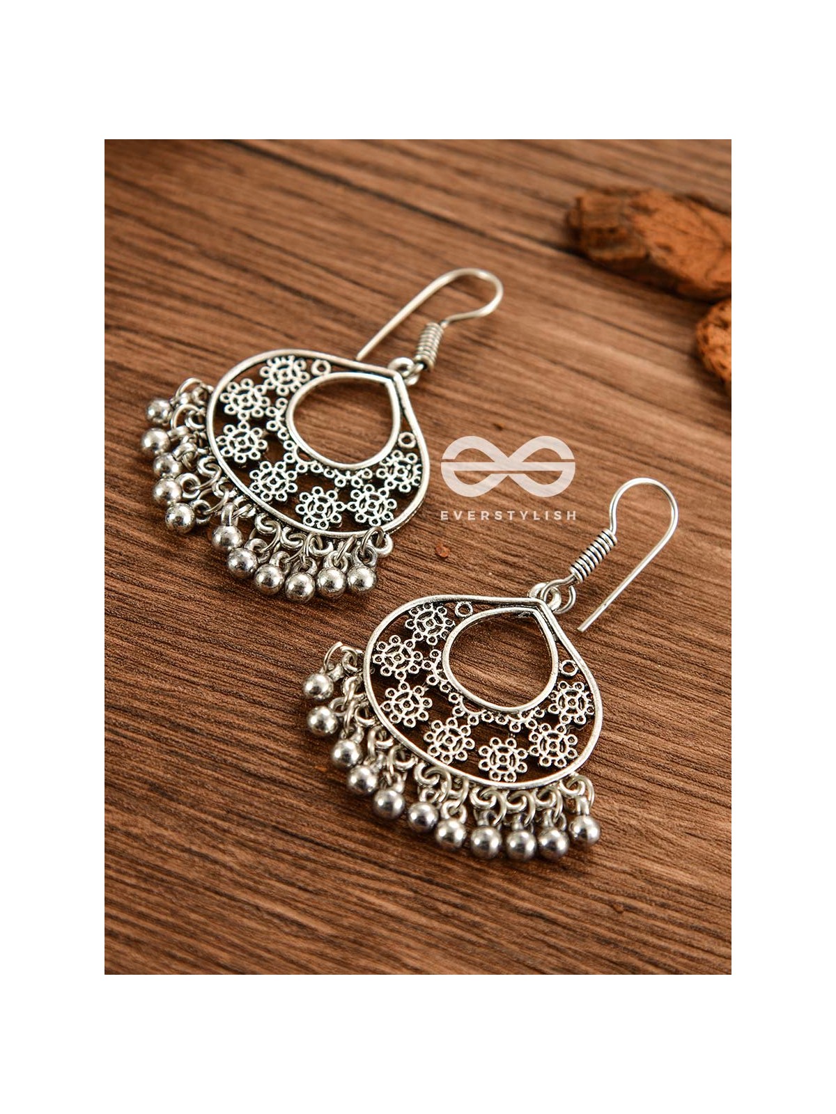 The Floral Motif Droplets - Oxidised Boho Earrings