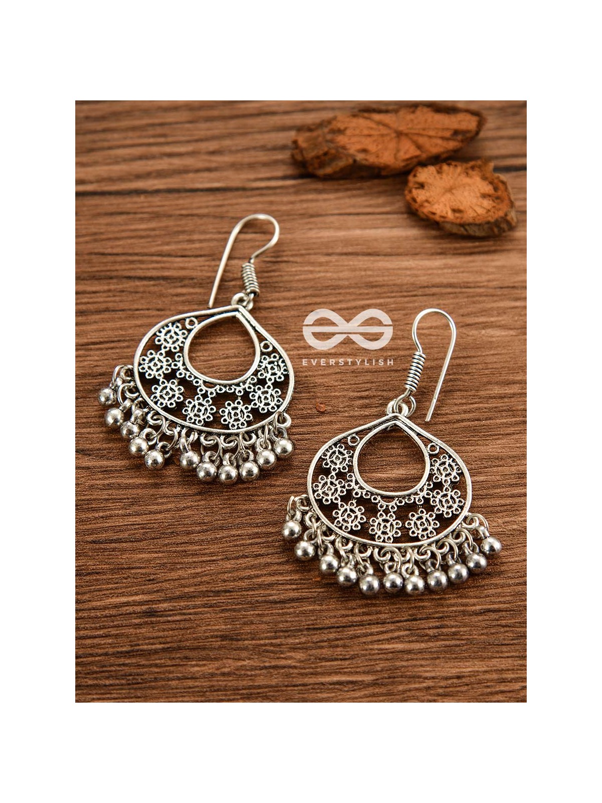 The Floral Motif Droplets - Oxidised Boho Earrings