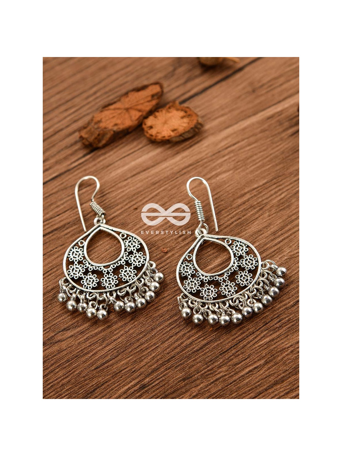The Floral Motif Droplets - Oxidised Boho Earrings