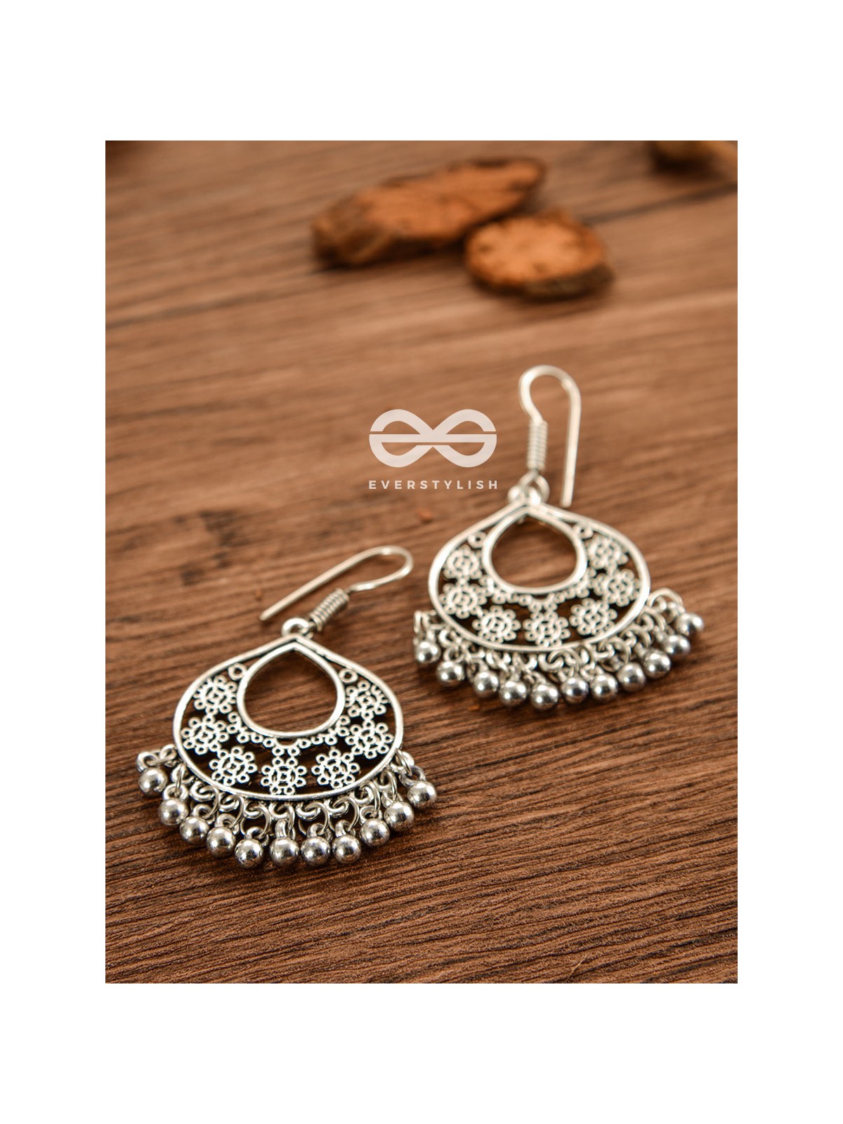 The Floral Motif Droplets - Oxidised Boho Earrings