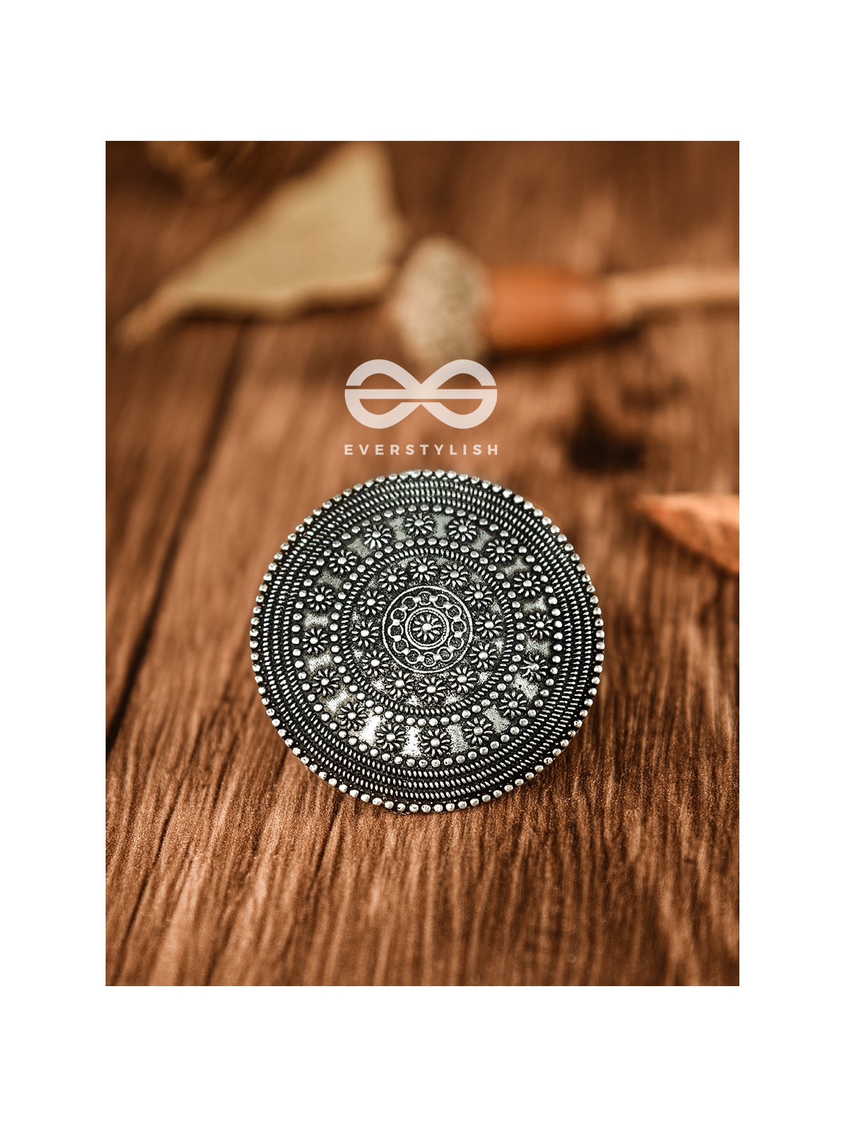 The Shield Of Flowers - Oxidised Boho Ring