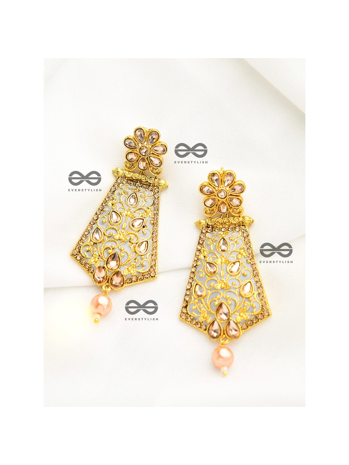 The Marvellous Meenakari Collection - Arya Earrings - Misty Grey