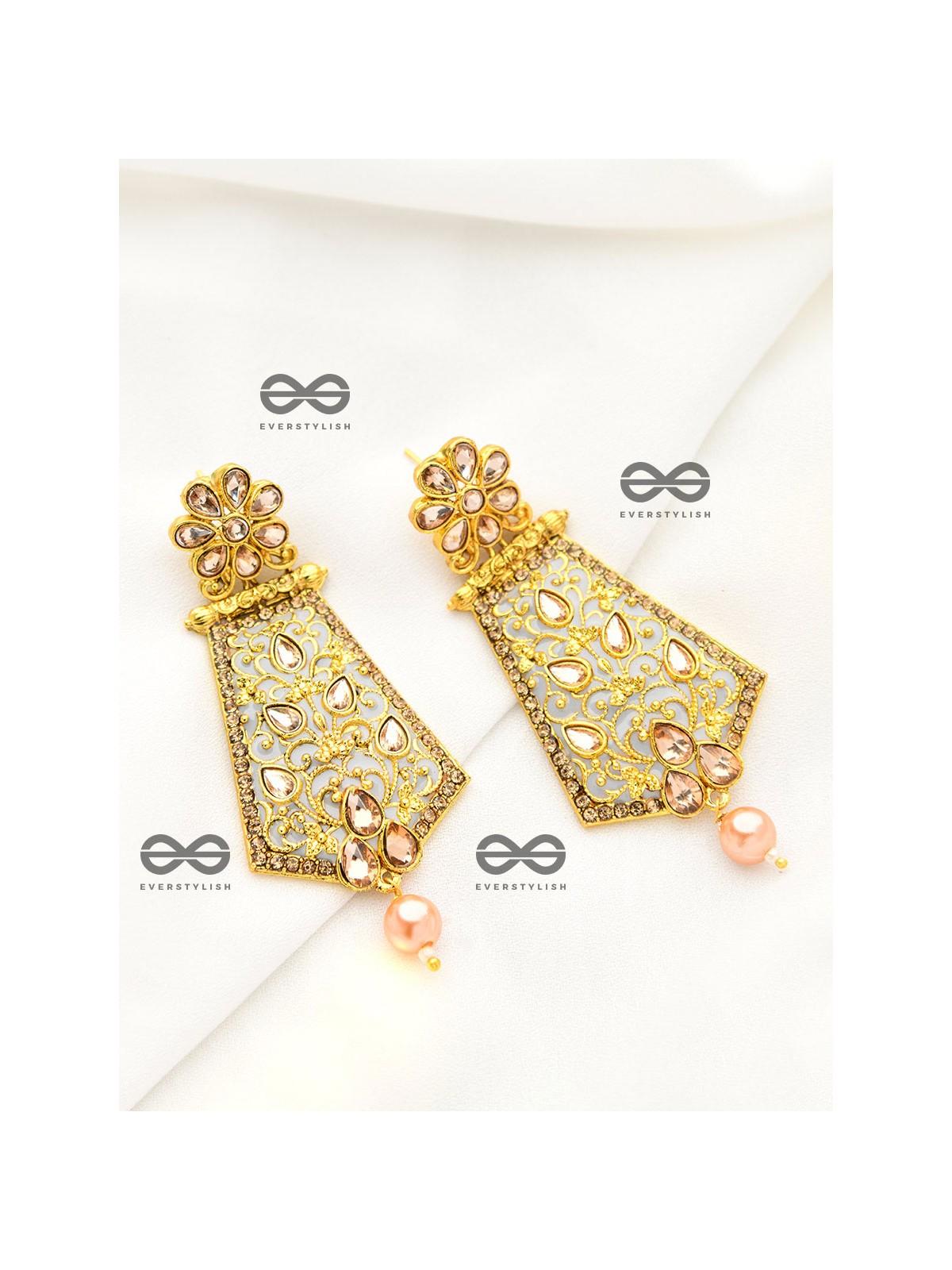 The Marvellous Meenakari Collection - Arya Earrings - Misty Grey