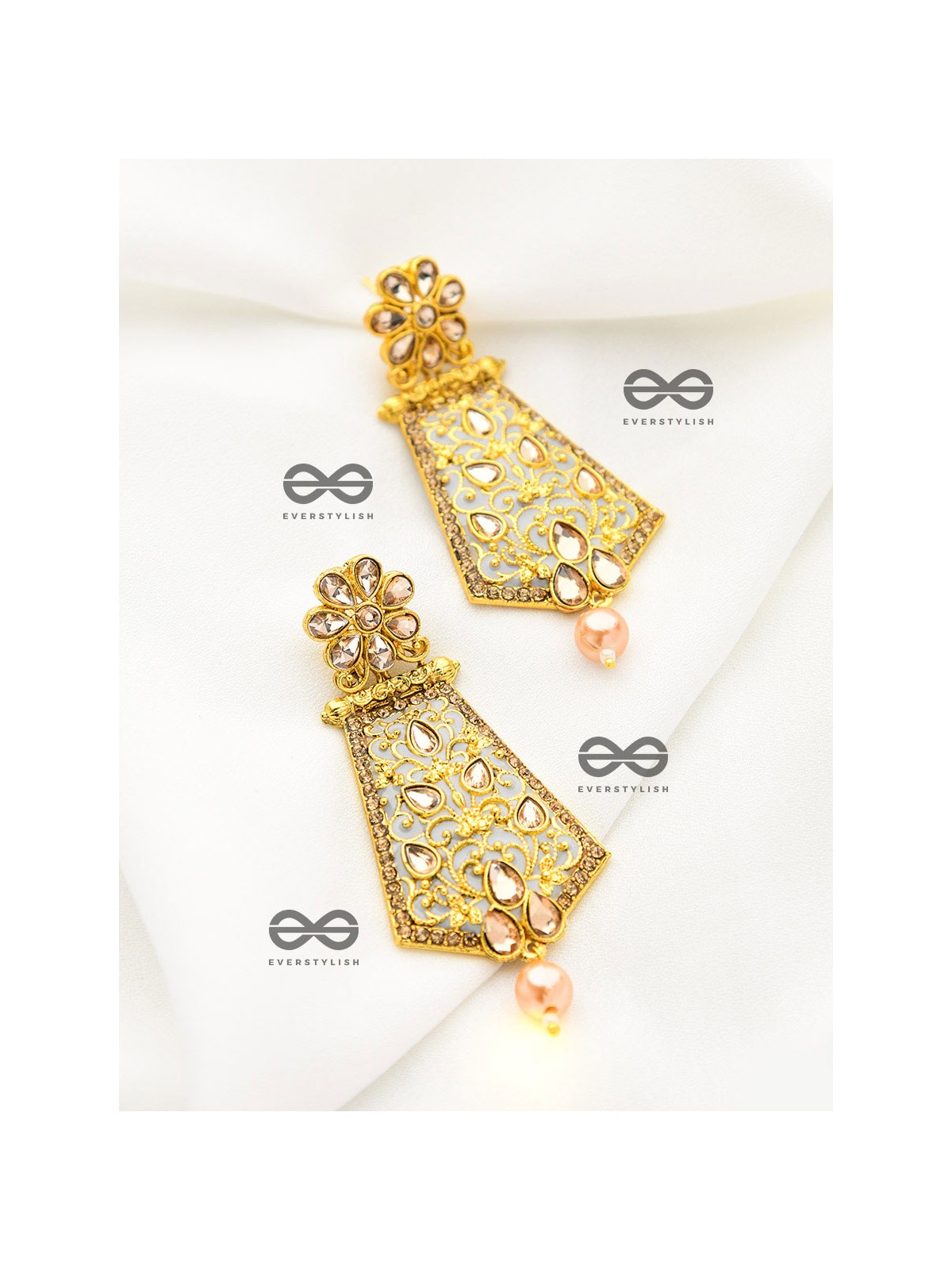The Marvellous Meenakari Collection - Arya Earrings - Misty Grey