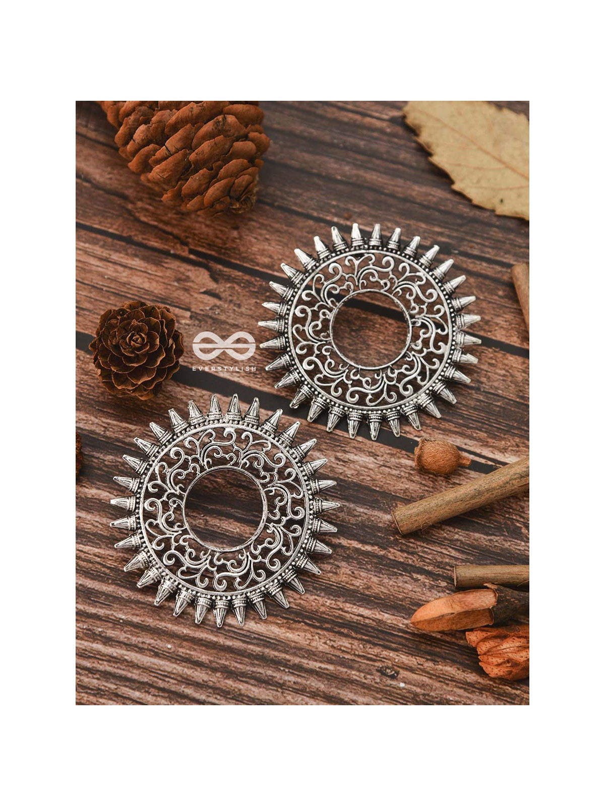 The Motif Sun Oxidised Boho Earrings