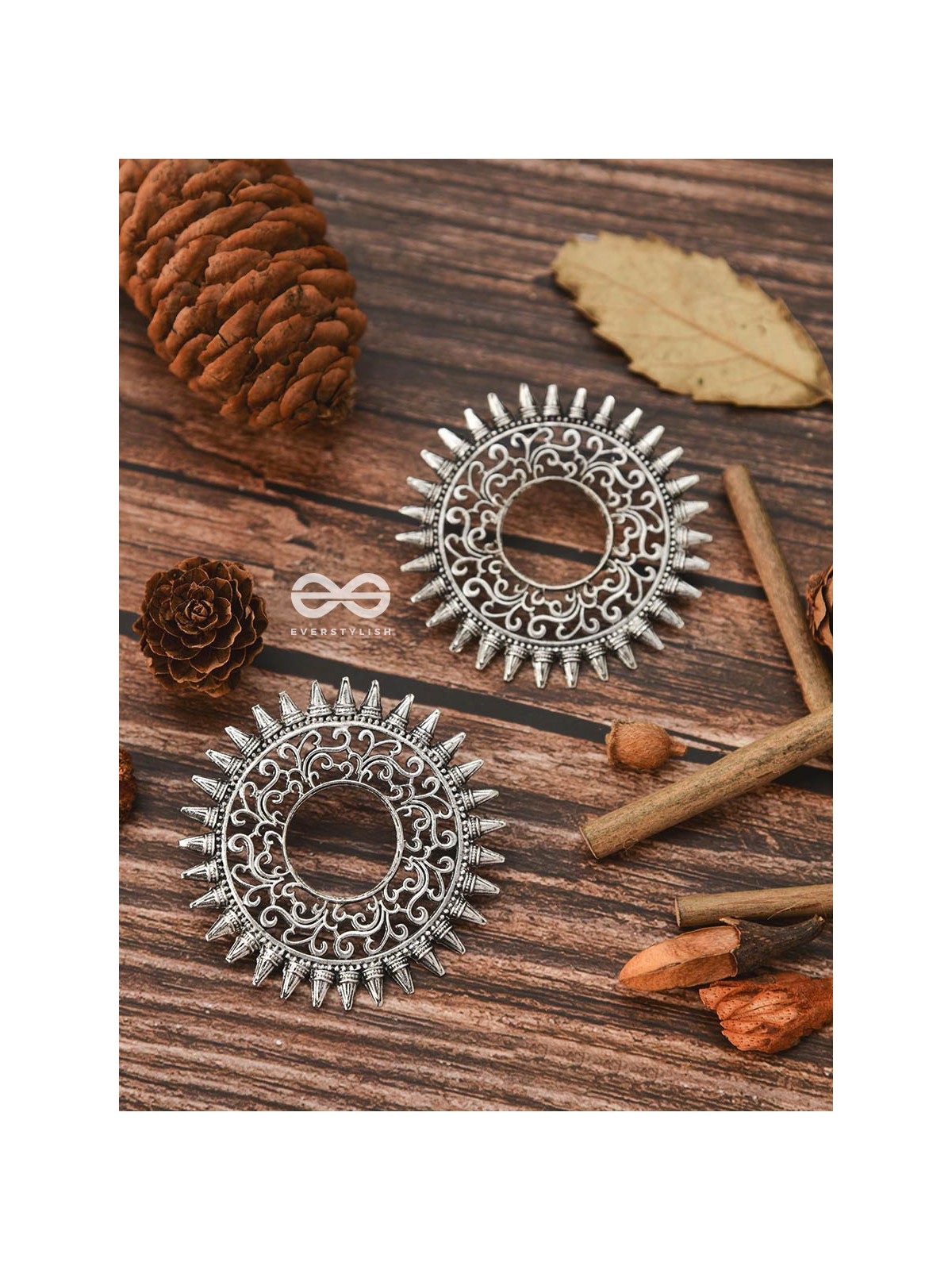 The Motif Sun Oxidised Boho Earrings