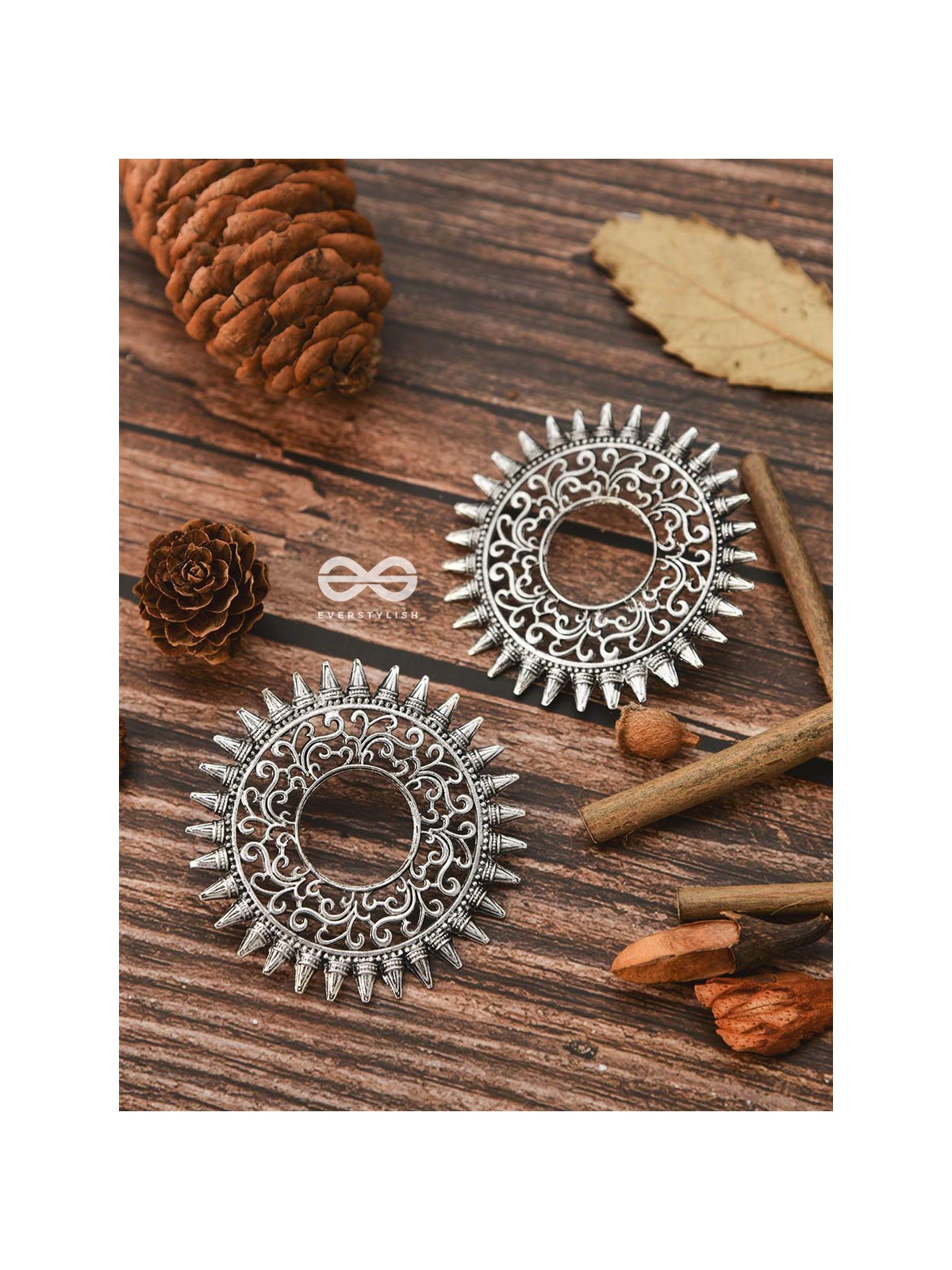 The Motif Sun Oxidised Boho Earrings