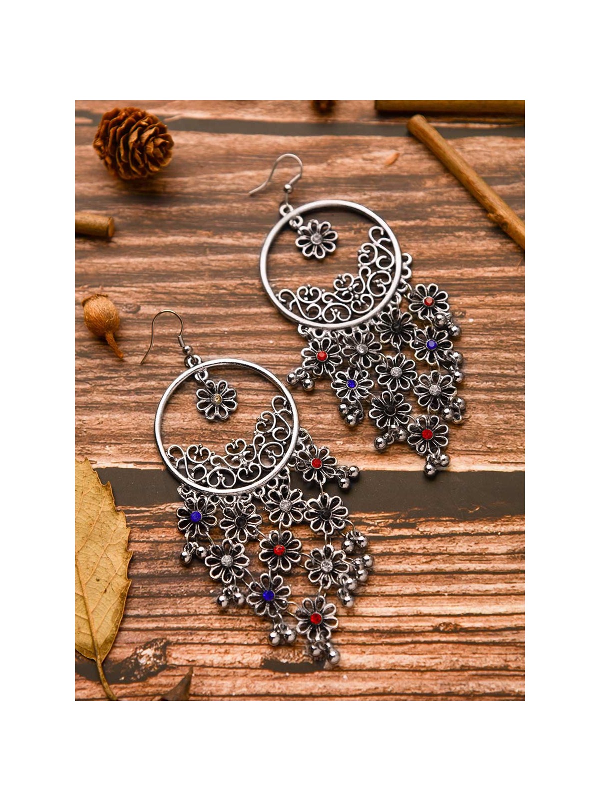 A Floral Elegance - Oxidised Boho Earrings