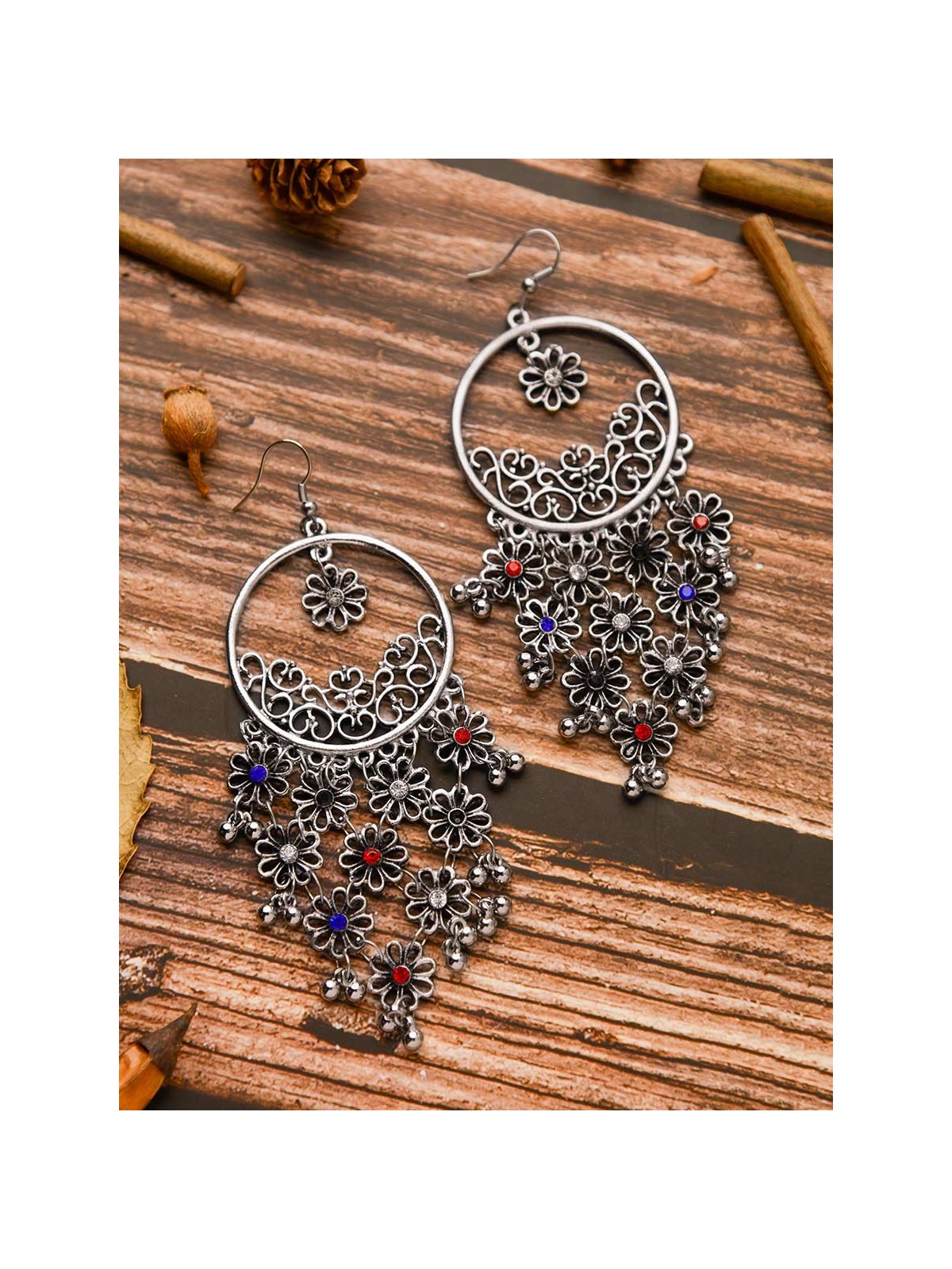 A Floral Elegance - Oxidised Boho Earrings