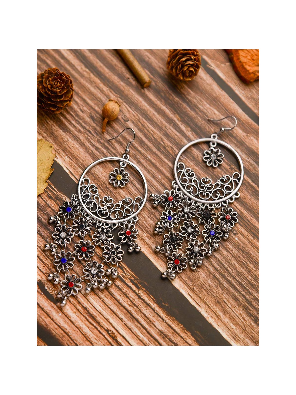 A Floral Elegance - Oxidised Boho Earrings