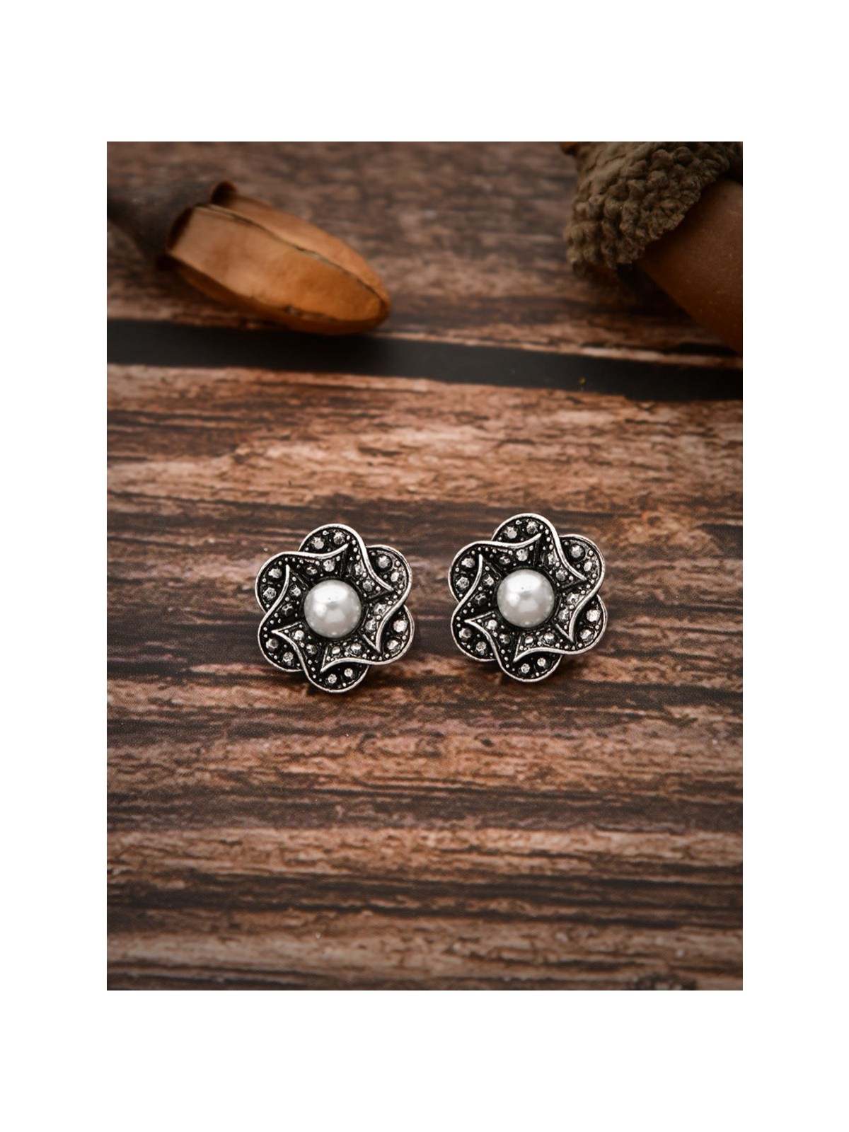 The Oxidised Pearly Flower Tiny Trinket Earrings
