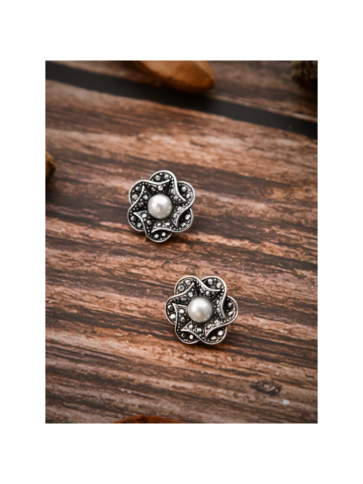 The Oxidised Pearly Flower Tiny Trinket Earrings