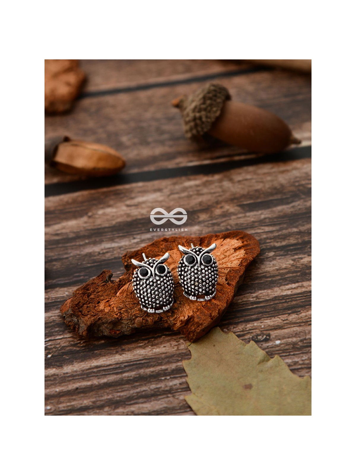 The Oxidised Owl Tiny Trinket Earrings - Silver