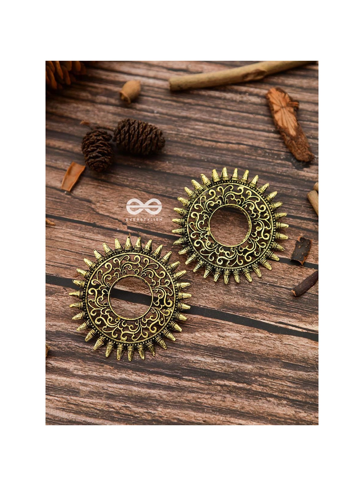 The Motif Sun Oxidised Boho Earrings (Golden)