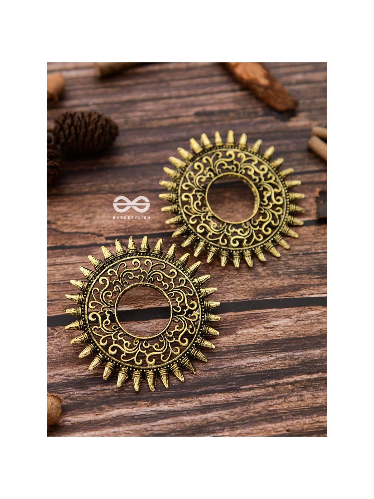 The Motif Sun Oxidised Boho Earrings (Golden)