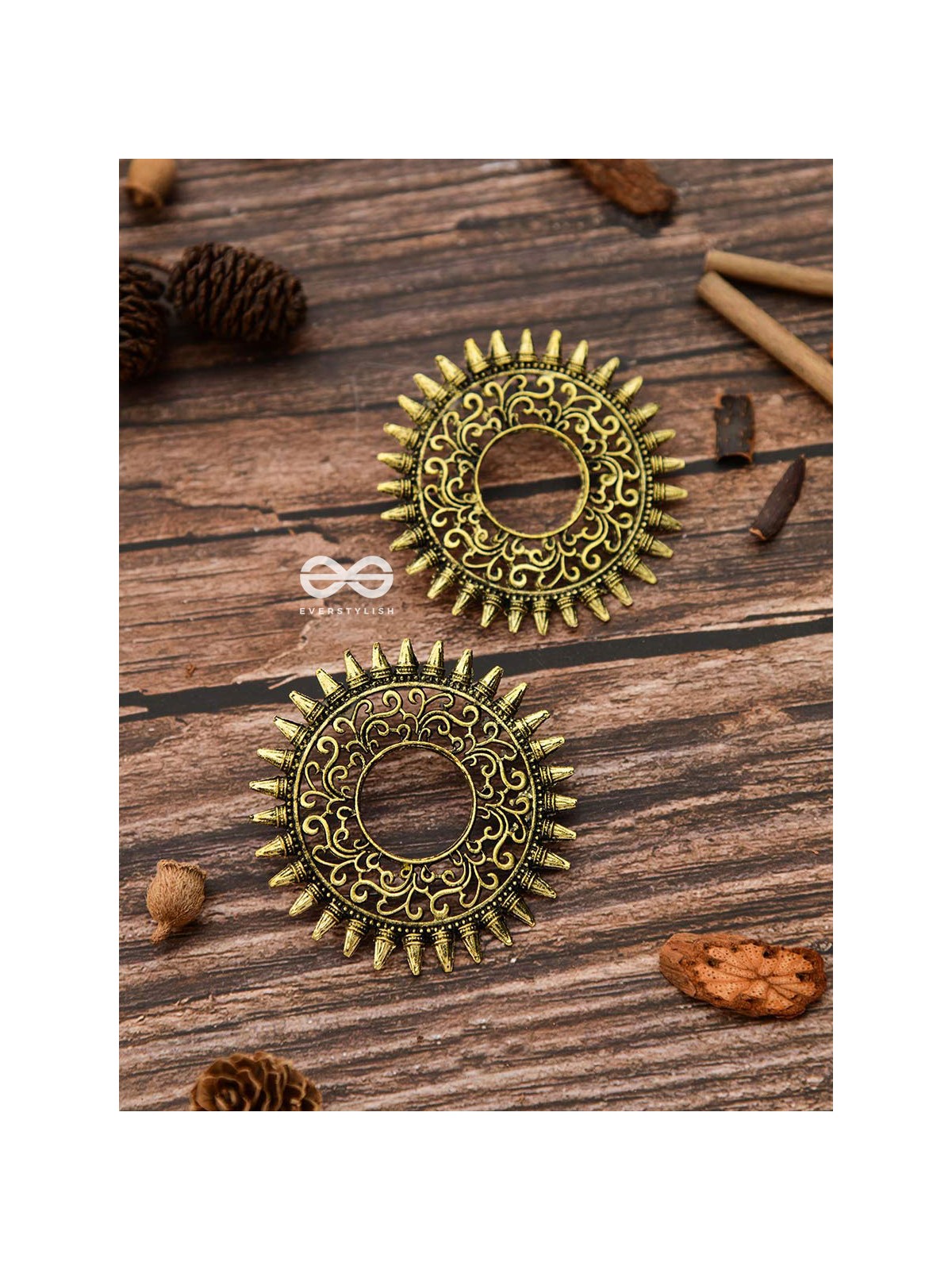 The Motif Sun Oxidised Boho Earrings (Golden)