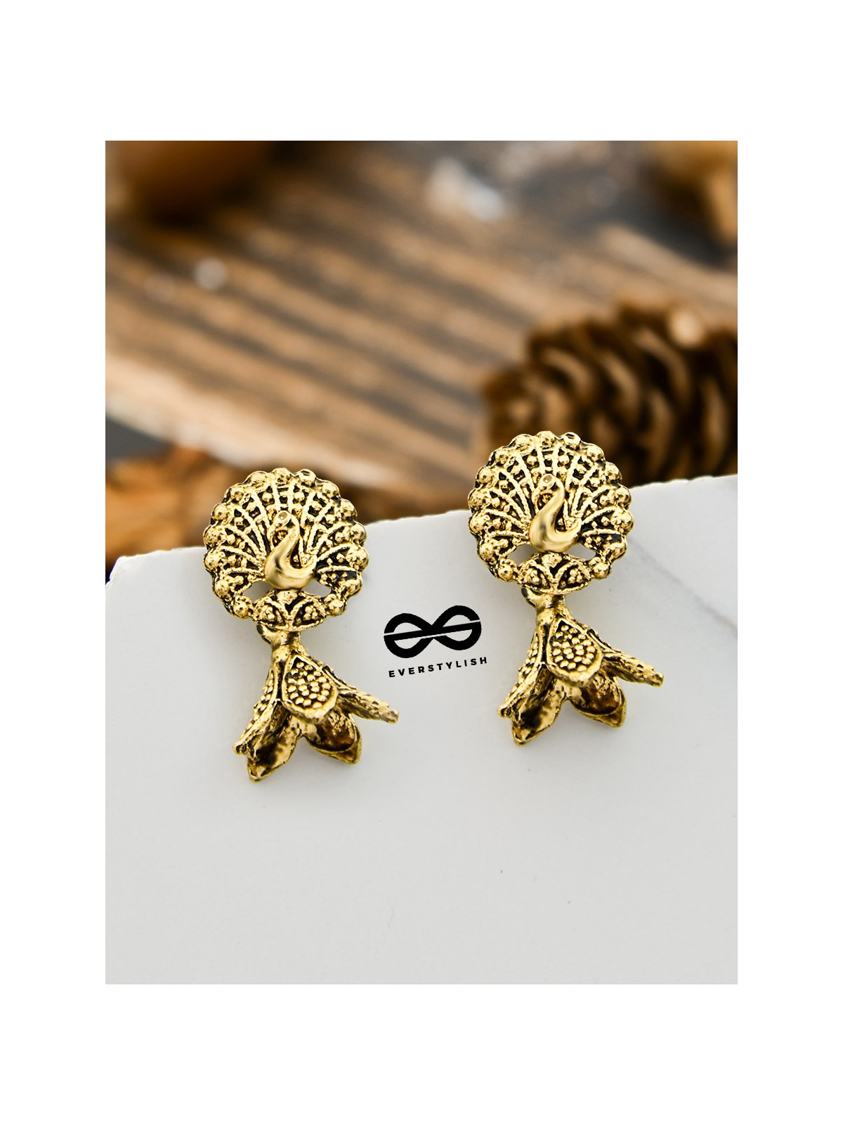 The Little Golden Peacock - Tiny Trinket Earrings