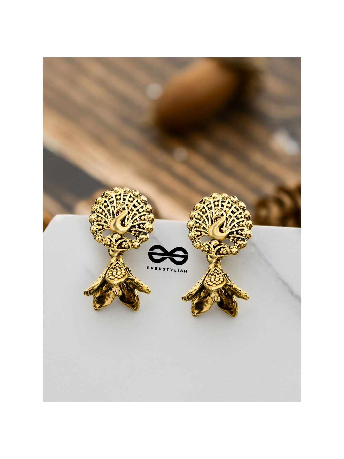 The Little Golden Peacock - Tiny Trinket Earrings
