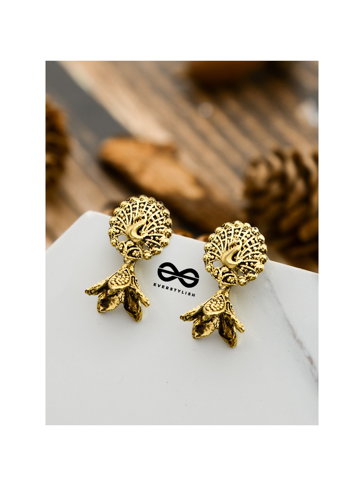 The Little Golden Peacock - Tiny Trinket Earrings