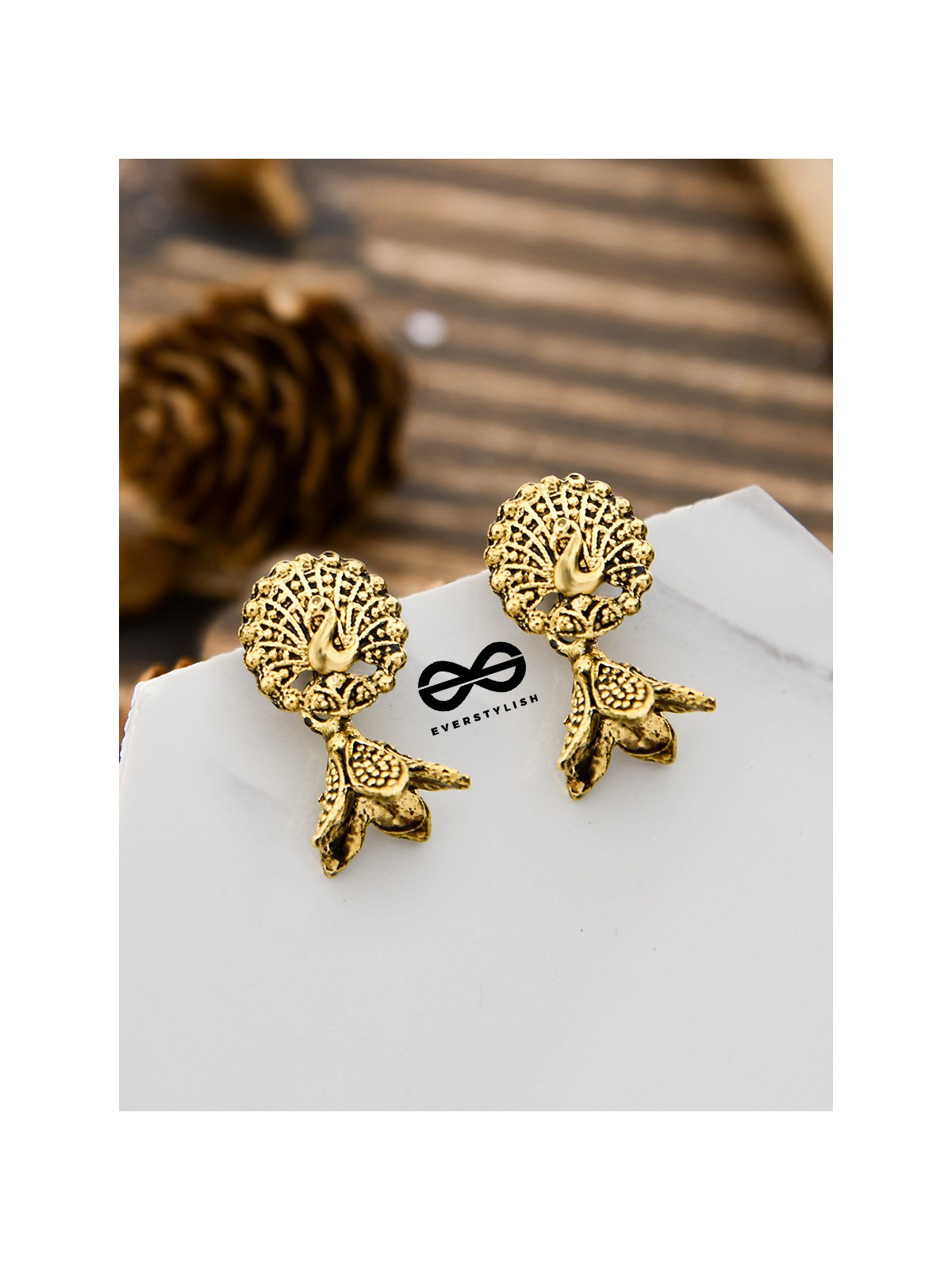 The Little Golden Peacock - Tiny Trinket Earrings