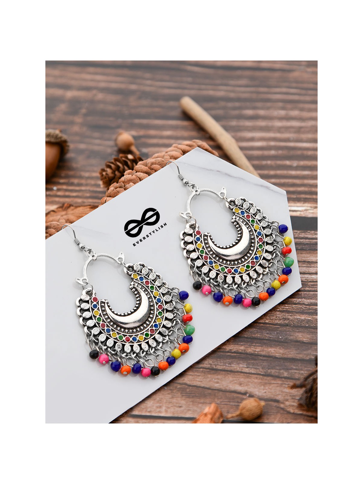 The Motif Moon - Oxidised Chandbali Earrings (Multi Color)
