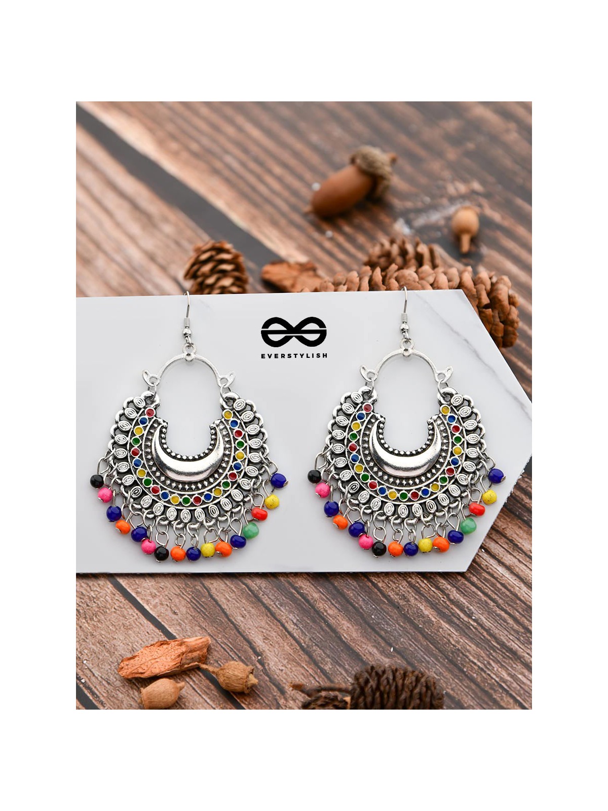 The Motif Moon - Oxidised Chandbali Earrings (Multi Color)