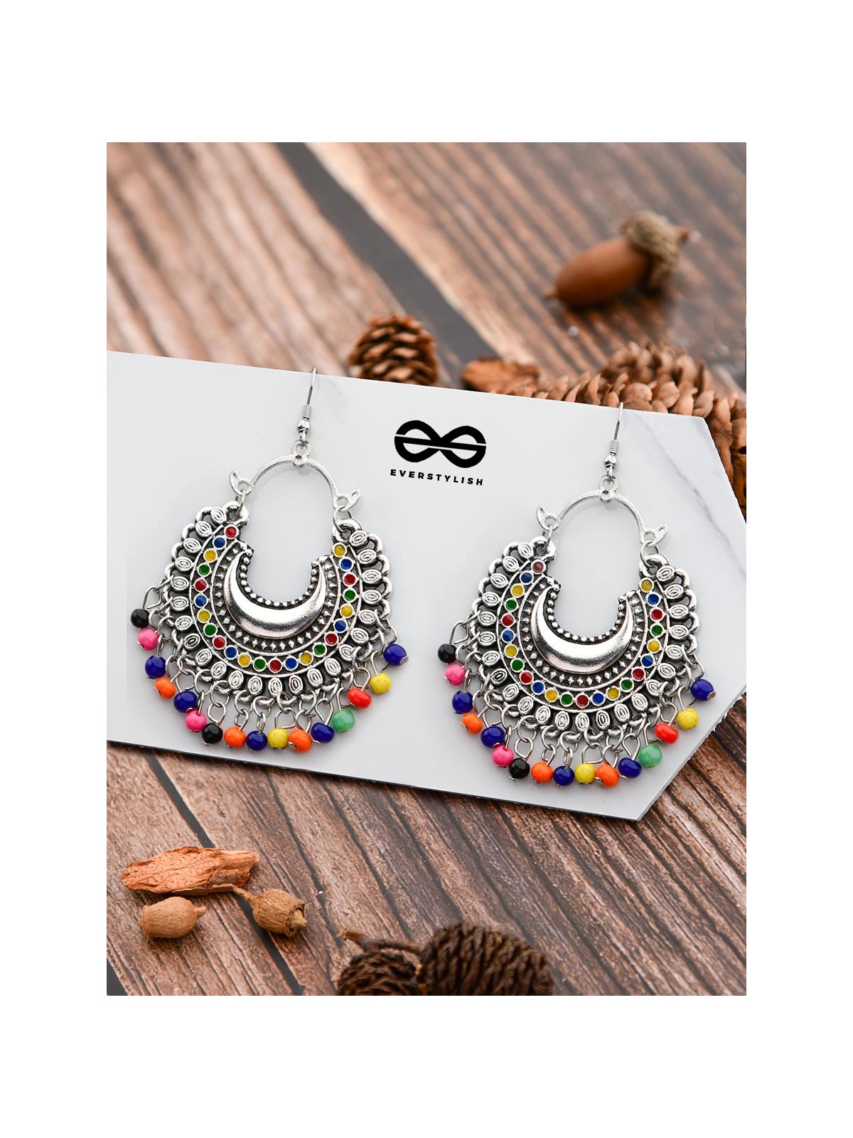 The Motif Moon - Oxidised Chandbali Earrings (Multi Color)