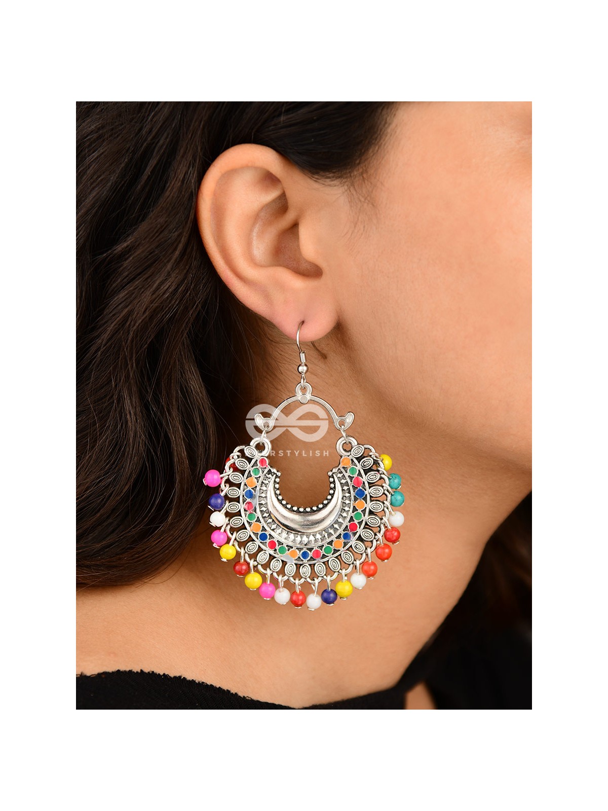 The Motif Moon - Oxidised Chandbali Earrings (Multi Color)
