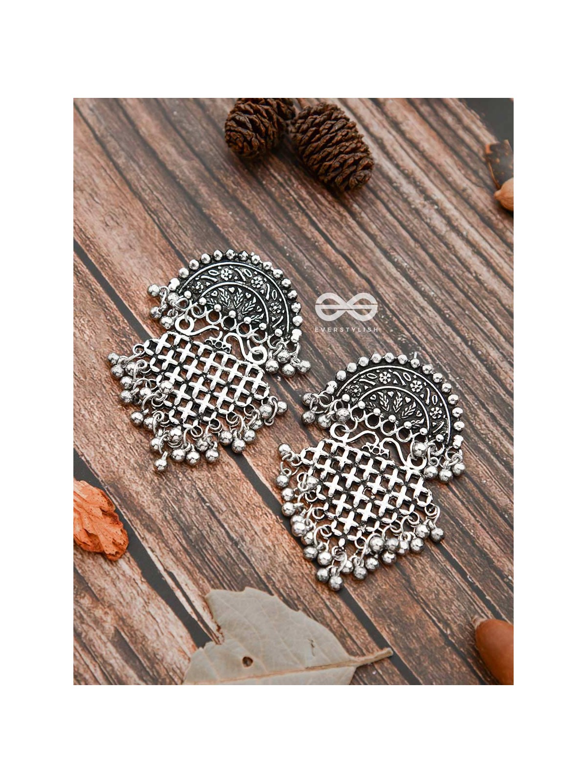 The Criss-Cross Motif Moon - Oxidised Boho Earrings