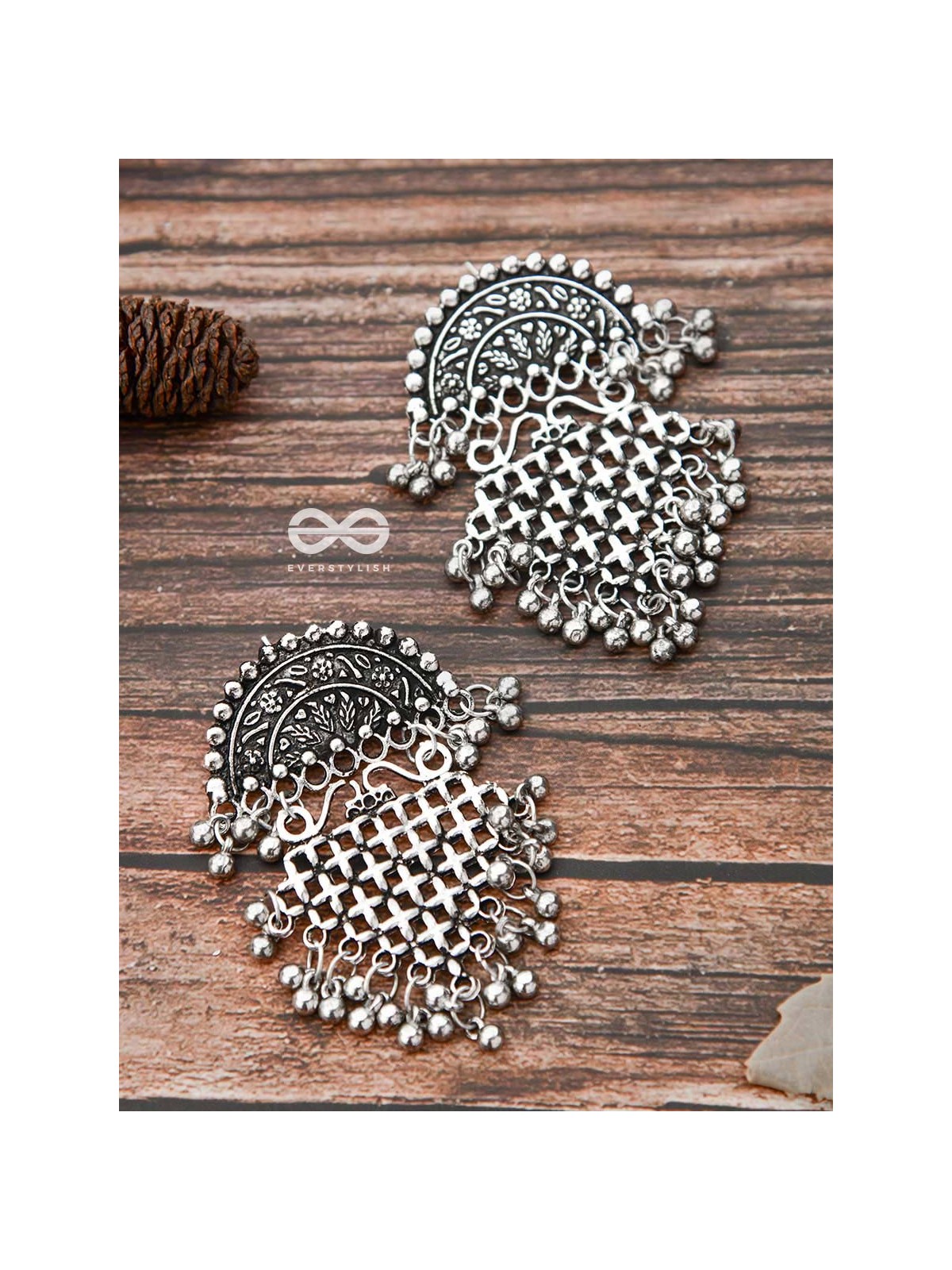 The Criss-Cross Motif Moon - Oxidised Boho Earrings