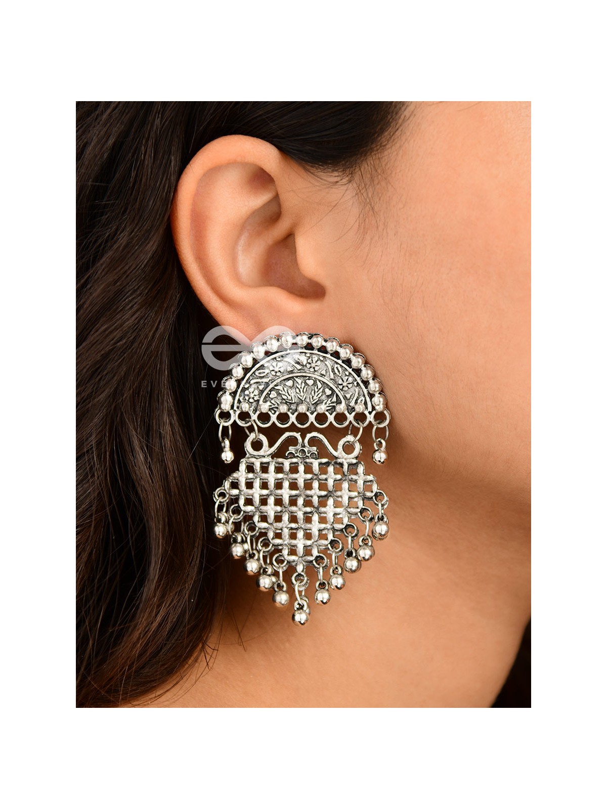 The Criss-Cross Motif Moon - Oxidised Boho Earrings