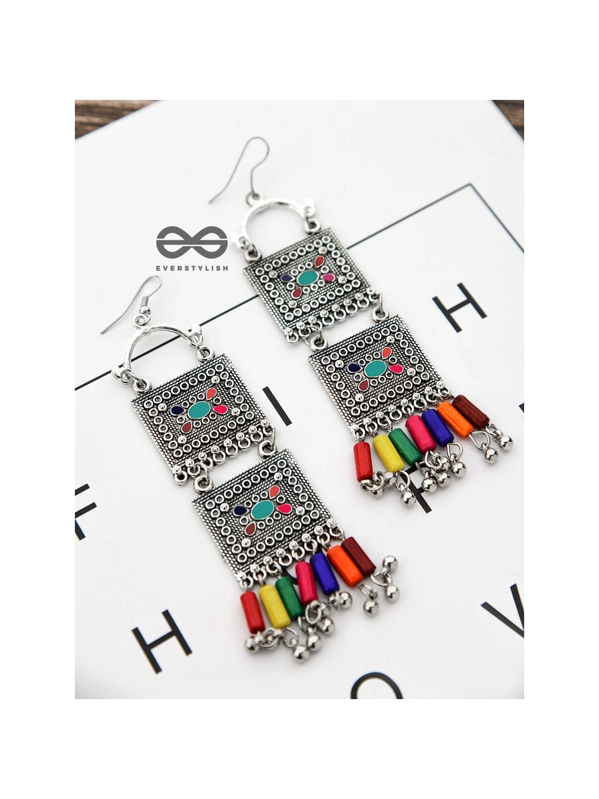 The Double Embellished Trunks - Oxidised Boho Earrings - Multicolour