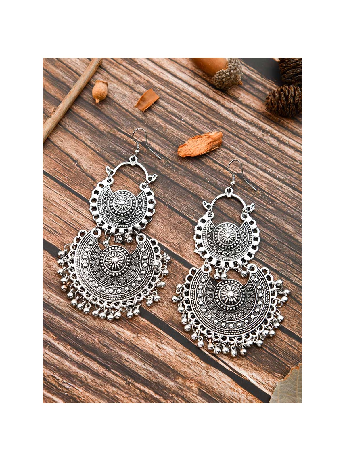 The Double Artistic Chandbalis - Oxidised Boho Earrings
