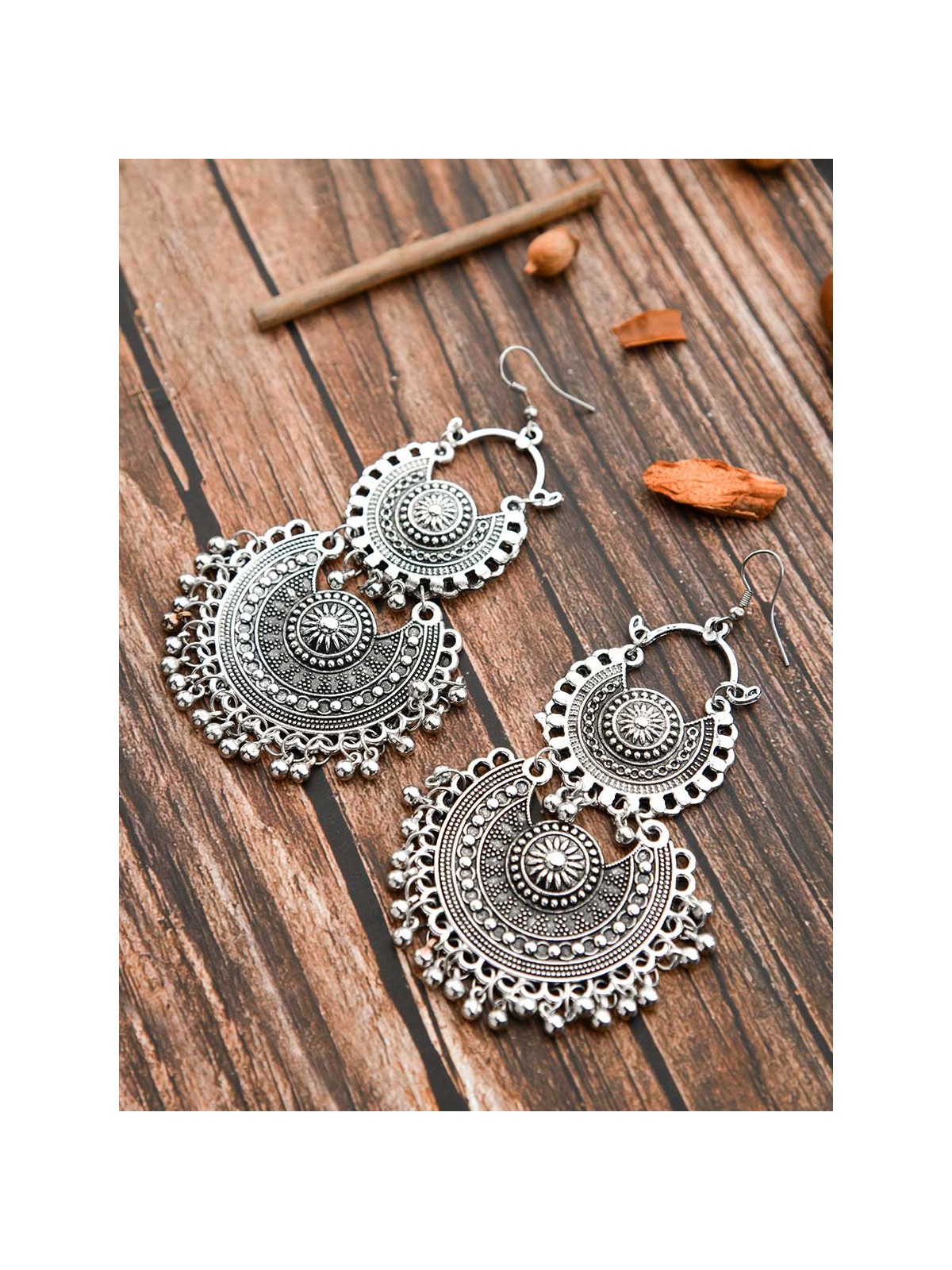 The Double Artistic Chandbalis - Oxidised Boho Earrings