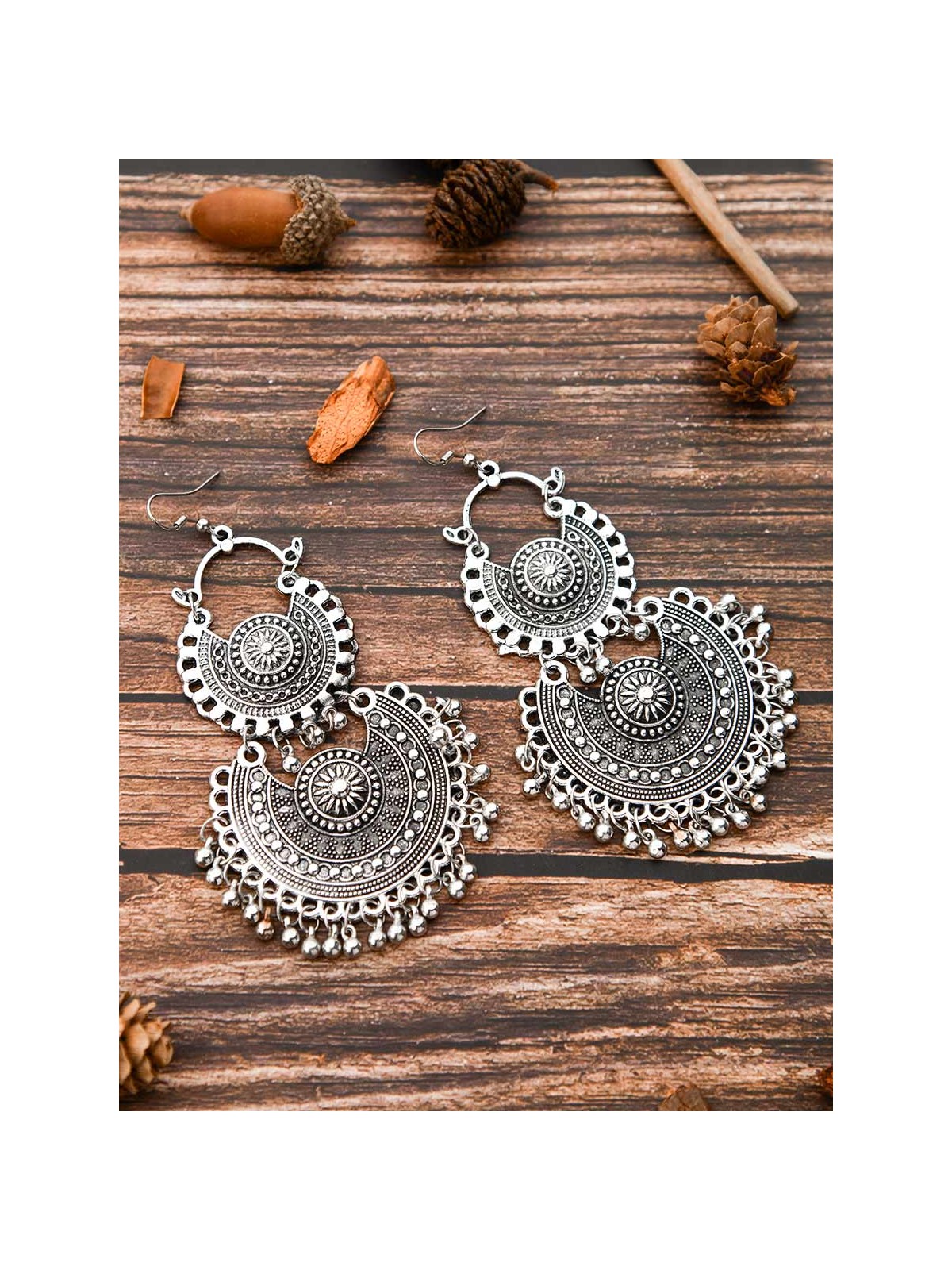 The Double Artistic Chandbalis - Oxidised Boho Earrings